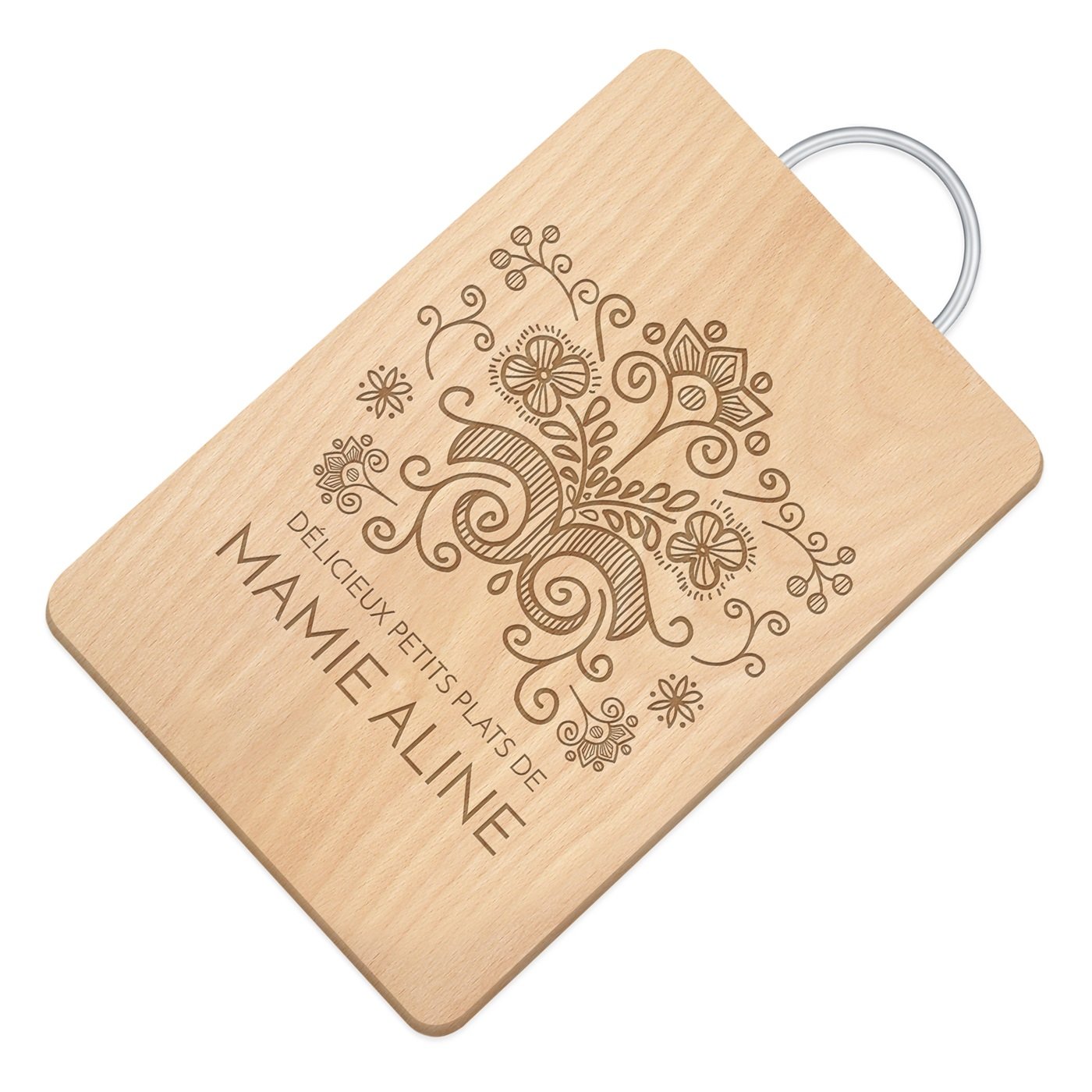 Murrano Wood Cutting Board with Metal Handle and Personalized Gravure for Grandmom's Birthday