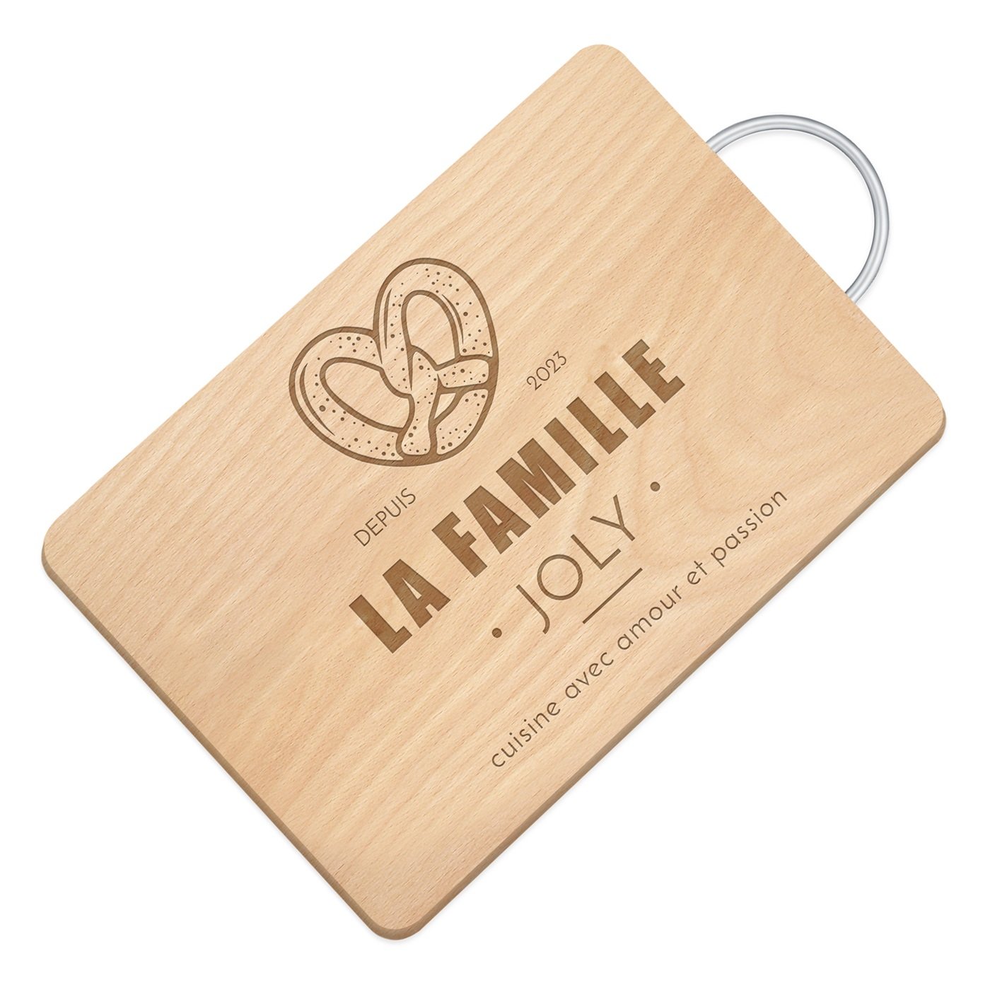 Murrano Wood Cutting Board with Metal Handle and Personalized Engraving for Wedding Anniversary