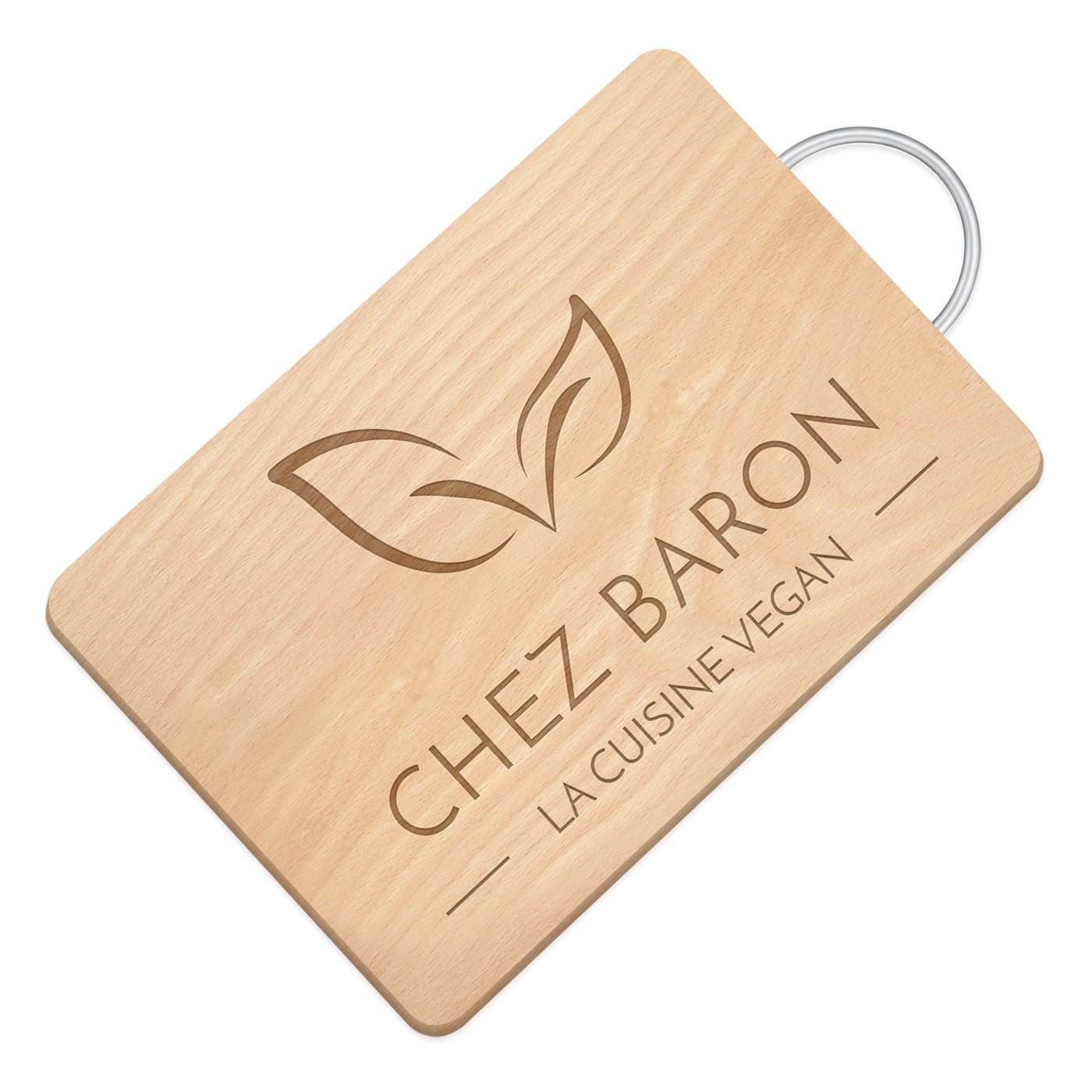 Murrano Personalized Wooden Cutting Board with Metal Handle for Vegan Couple