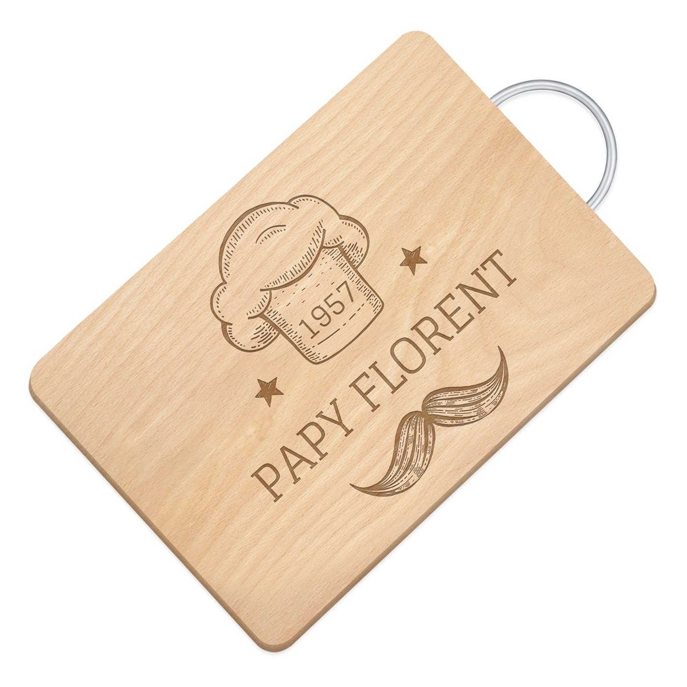 Murrano Wood Cutting Board with Metal Handle and Personalized Engraving for Grandpa's Birthday