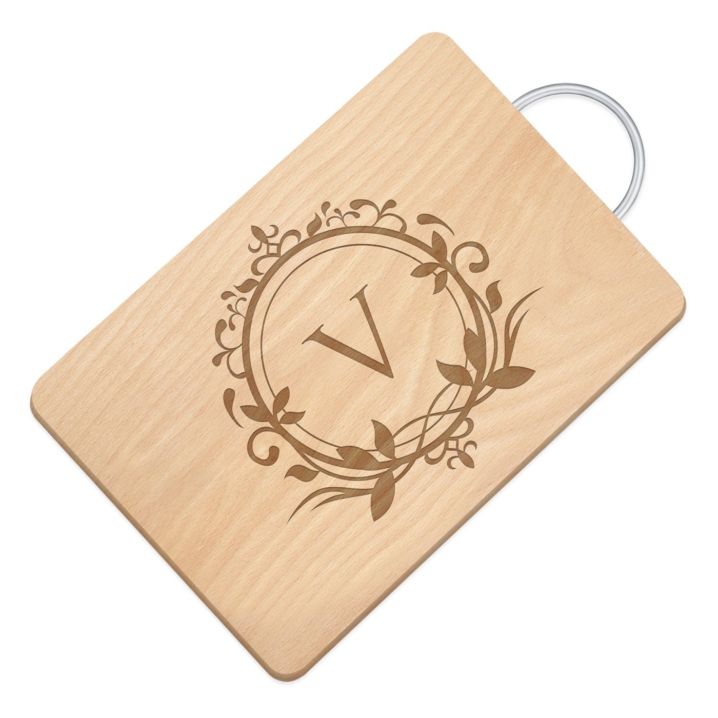 Murrano Wood Cutting Board with Metal Handle and Custom Gravure