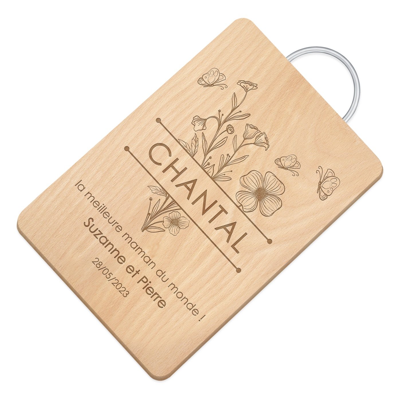 Murrano Wood Cutting Board with Metal Handle and Personalized Engraving for Mother's Day