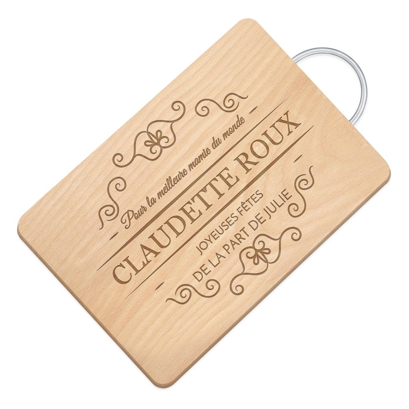 Murrano Wood Cutting Board with Metal Handle and Personalized Engraving for Grandmother's Day
