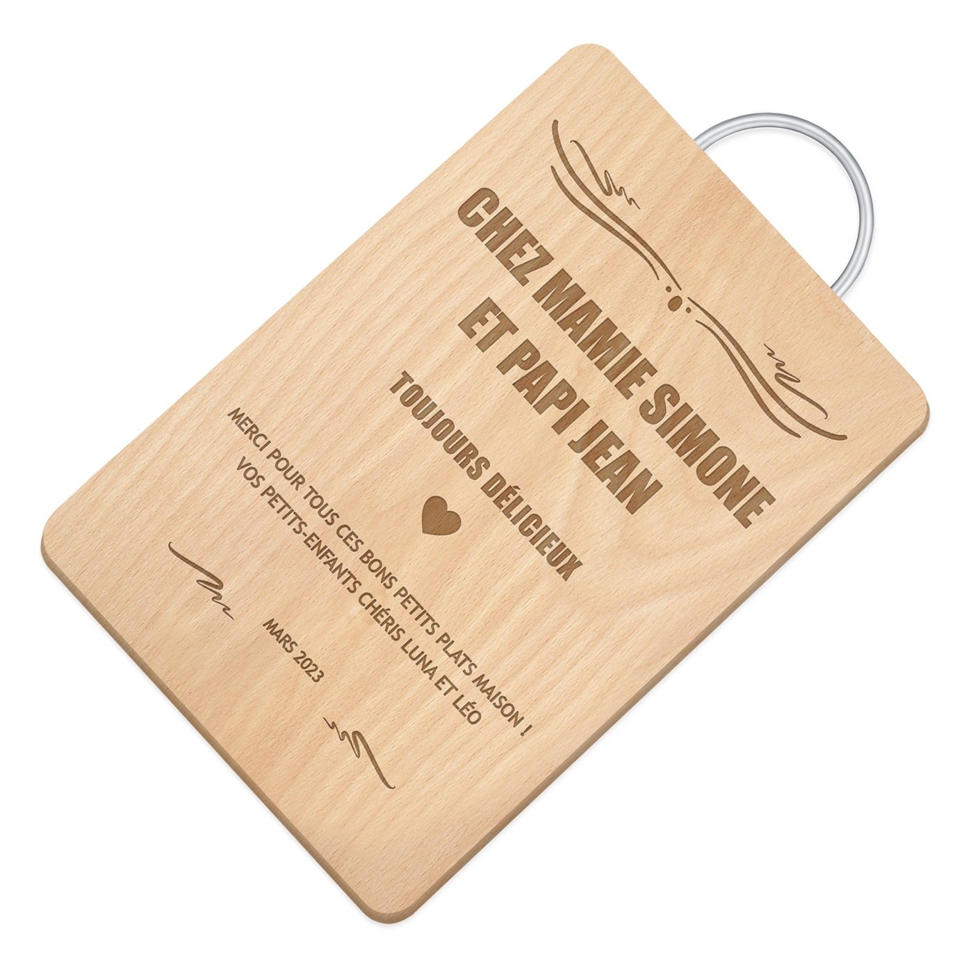Murrano Personalized Wooden Cutting Board with Metal Handle