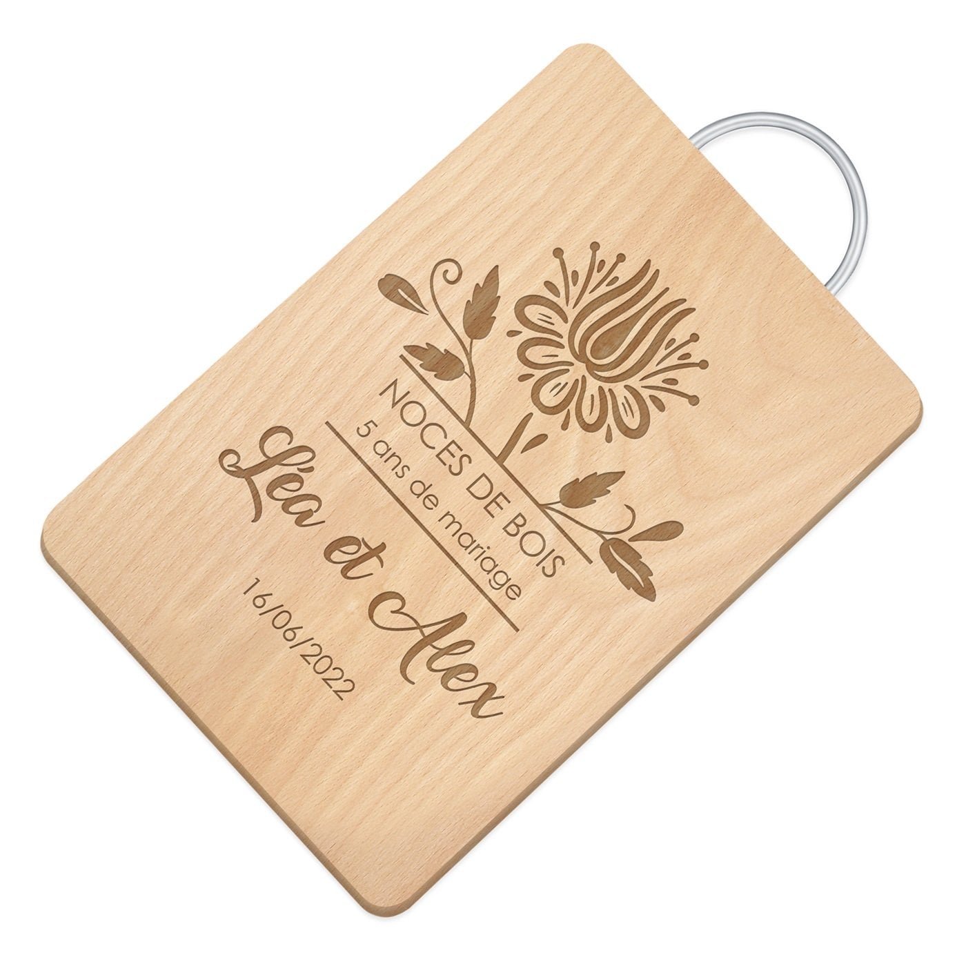 Murrano Wood Cutting Board with Metal Handle for a Couple Celebrating 5 Years of Marriage