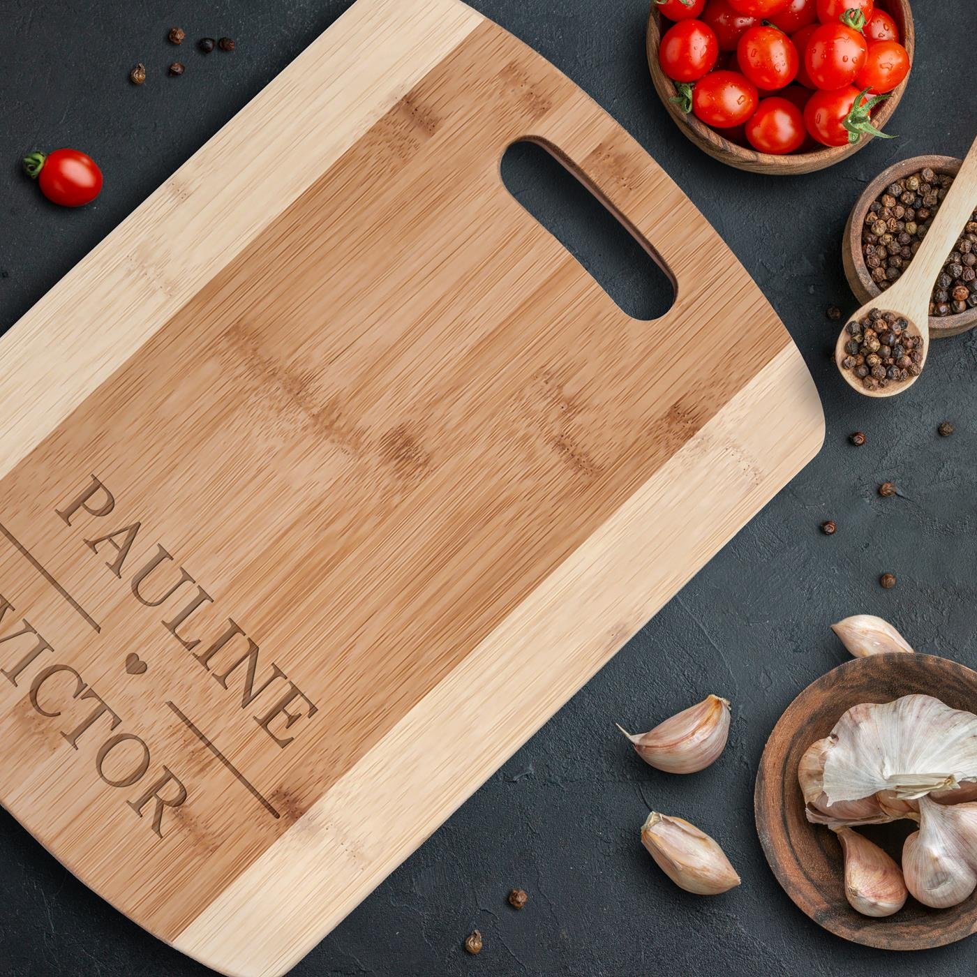 Planche à découper en bambou personnalisable Murrano pour la Saint-Valentin