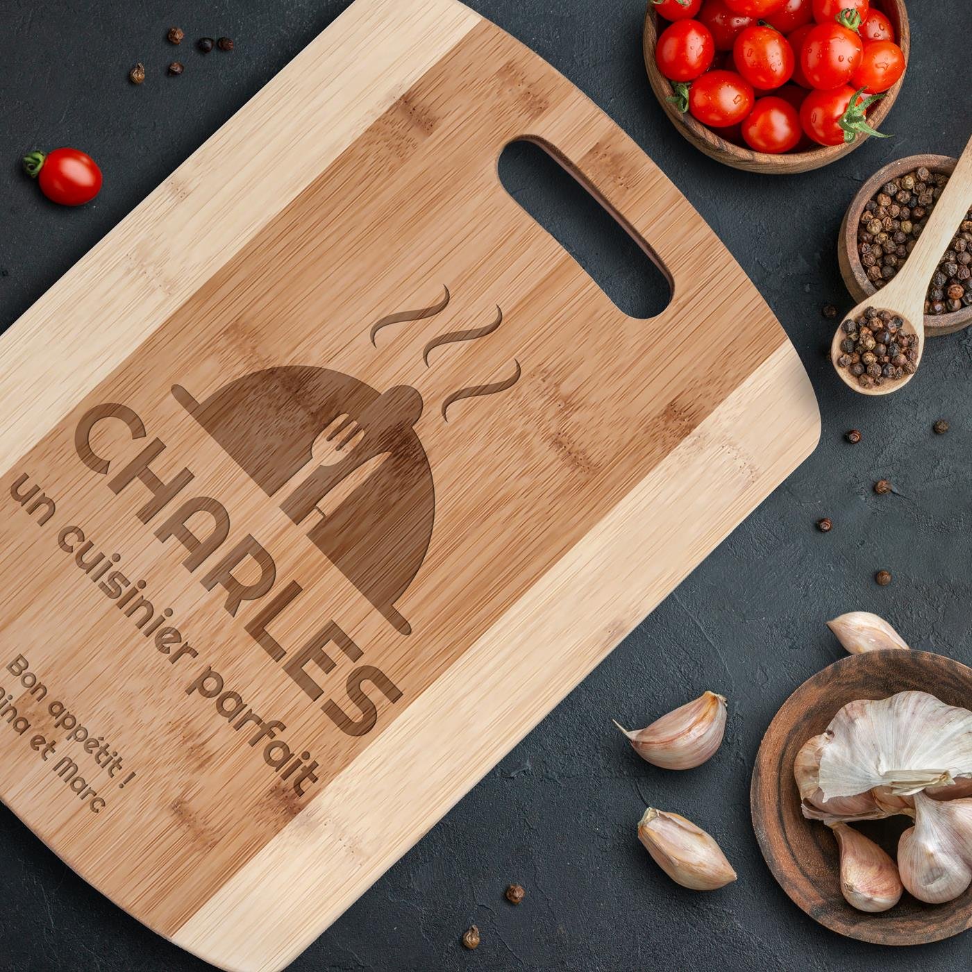 Planche à découper en bambou Murrano avec personnalisation pour la fête des pères