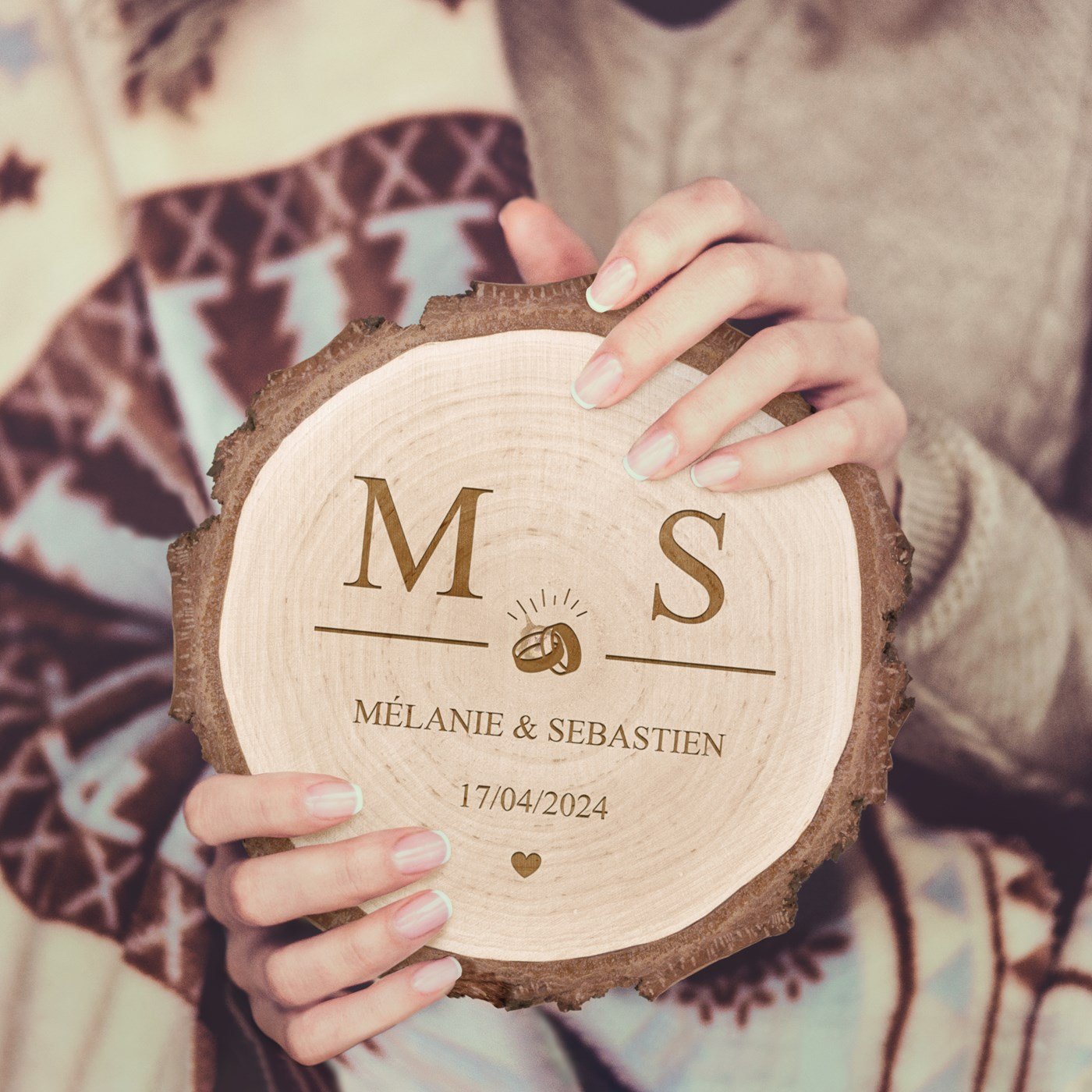 Murrano Customized Wood Log for Wedding Gift - Him and Her