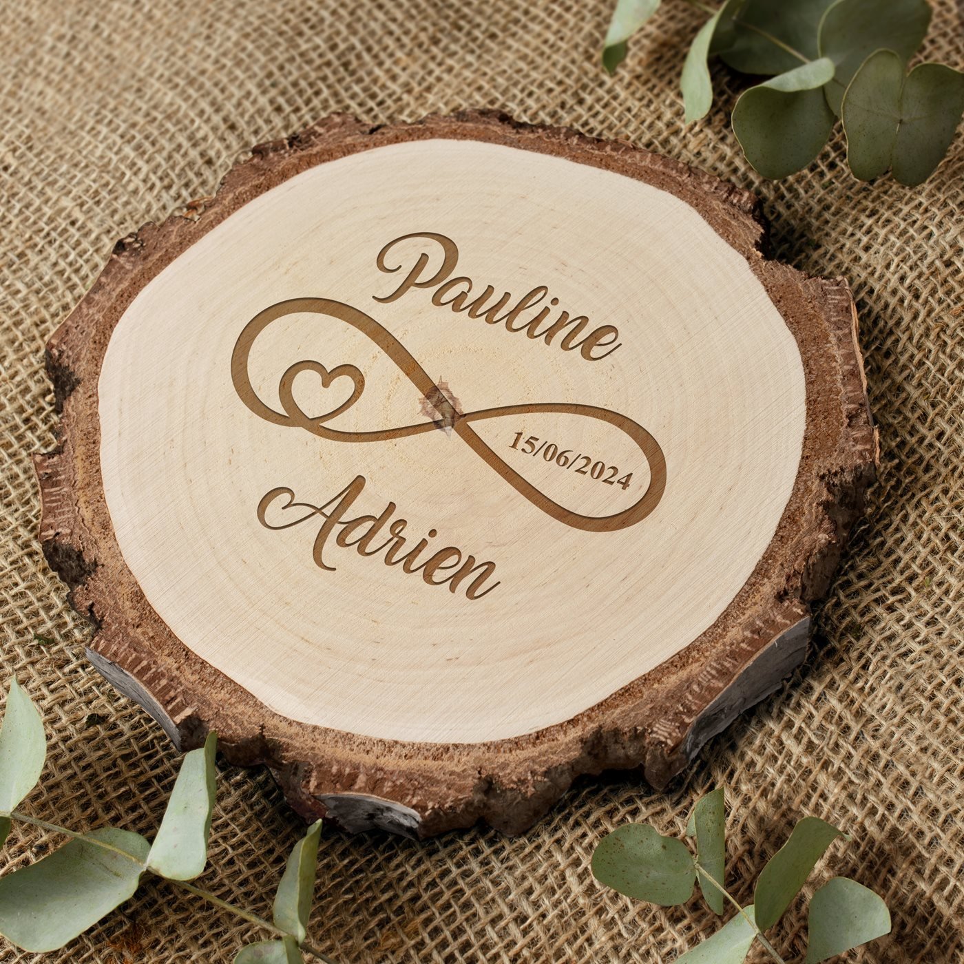 Customized Wood Log for the Bridegroom and Bride
