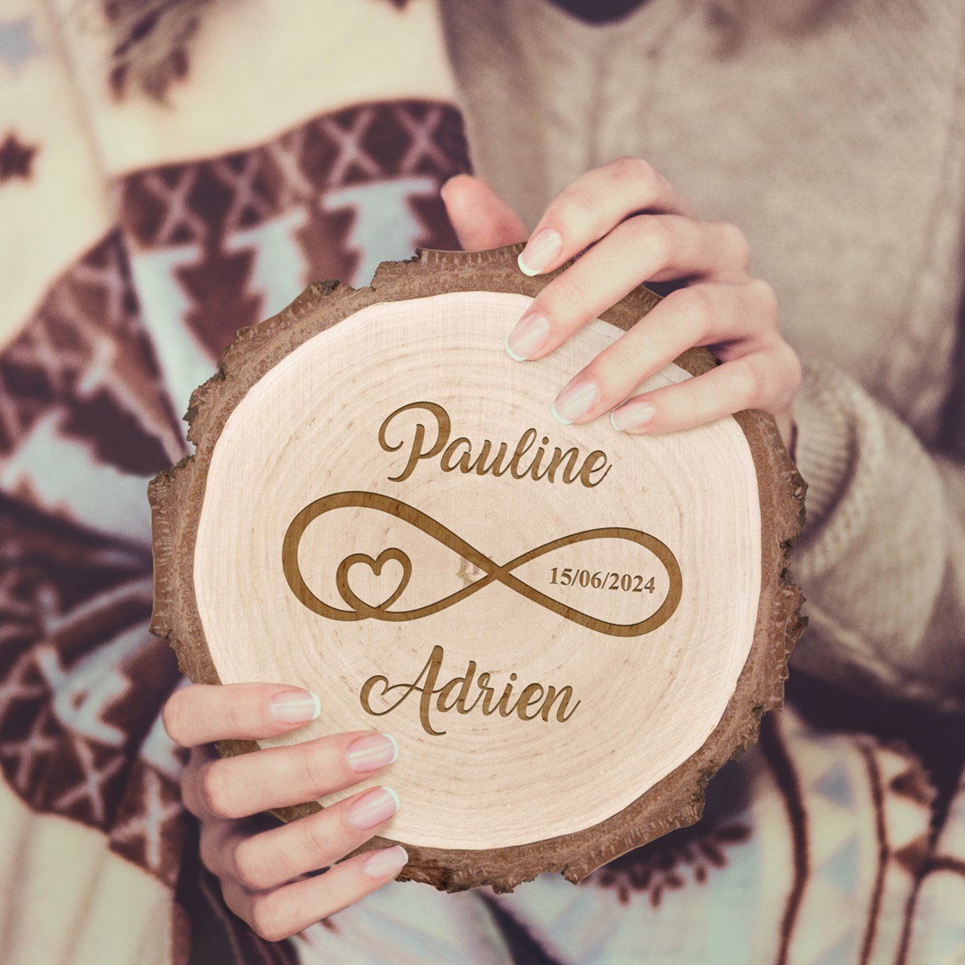 Customized Wood Log for the Bridegroom and Bride