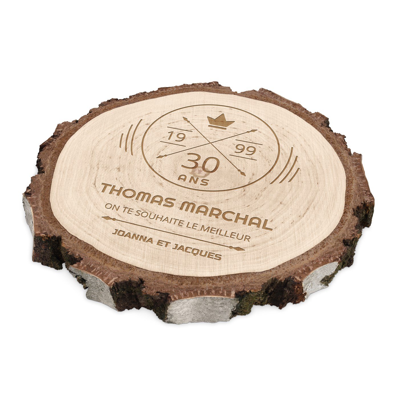Madera de leña personalizada con grabado para el cumpleaños número 30 de un hombre