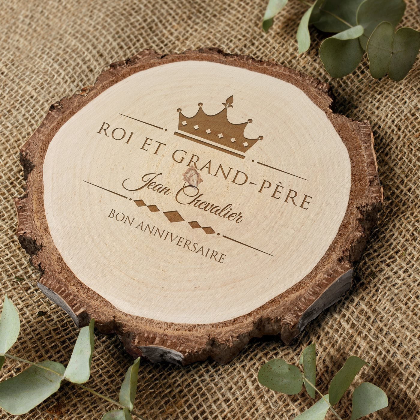 Murrano Personalized Wood Log with Engraving for Grandparent's Birthday