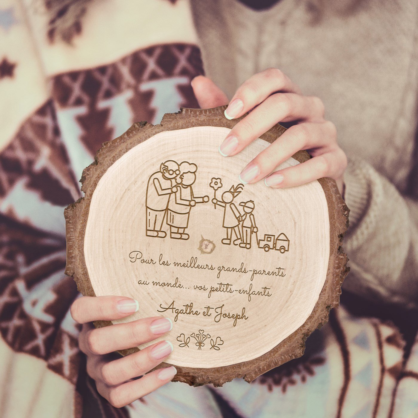 Murrano Personalized Wood Log for Grandparents Wedding Anniversary