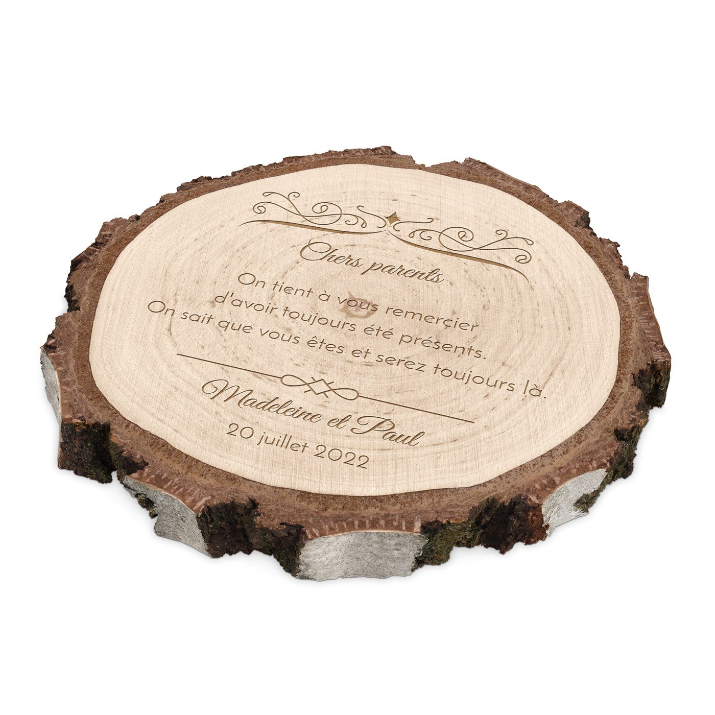 Recuerdo de madera Murrano con grabado para padres - regalo de agradecimiento de boda