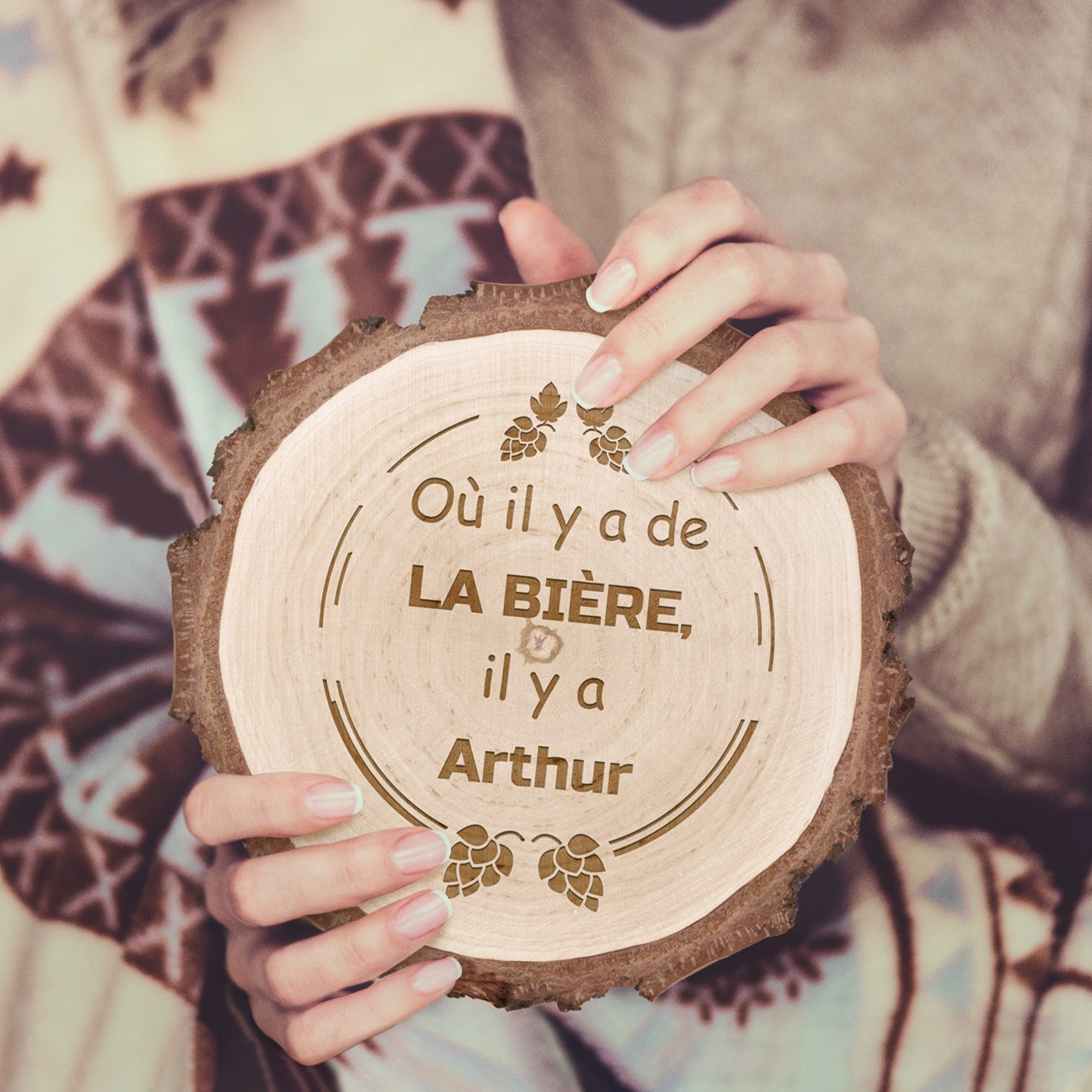 Murrano Personalized Wood Log with Engraving for a Friend's Birthday