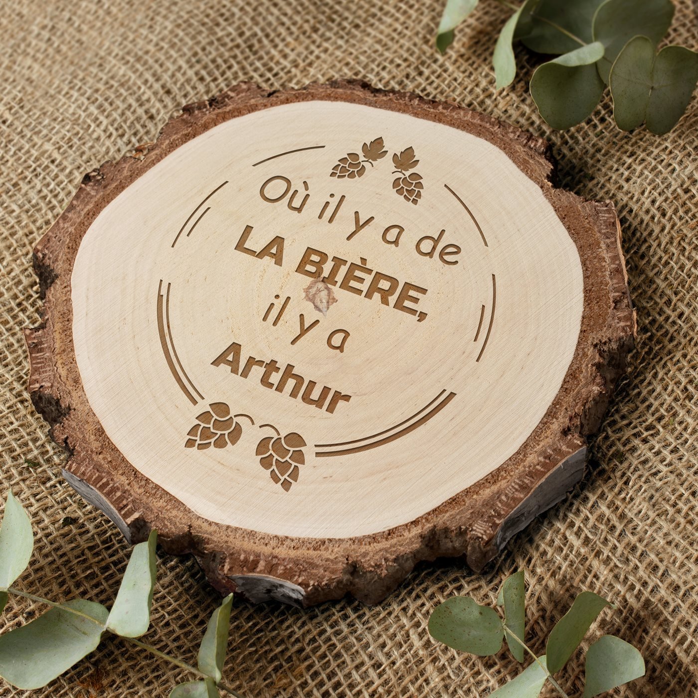 Murrano Personalized Wood Log with Engraving for a Friend's Birthday