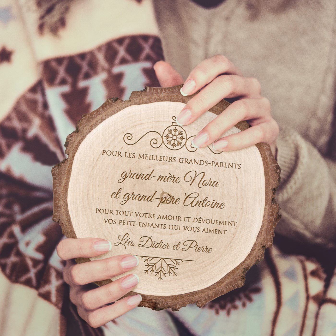 Rodillo de madera personalizado para abuelos en Navidad