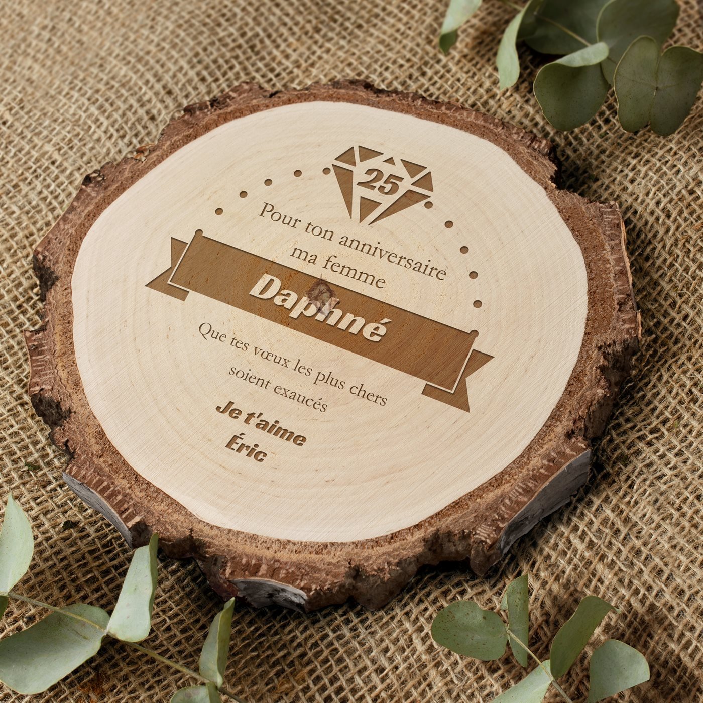 Logro de madera personalizado Murrano para el cumpleaños número 25 de una mujer