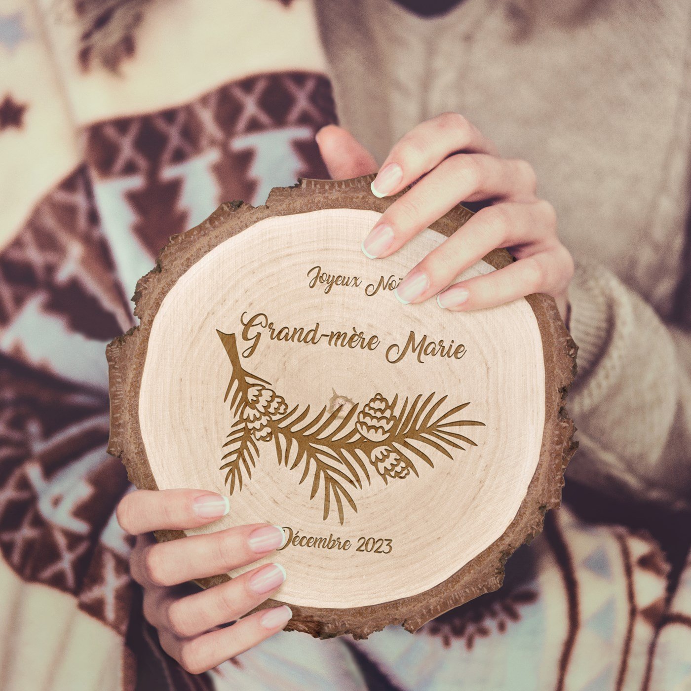 Madera de leña personalizada para la abuela en Navidad