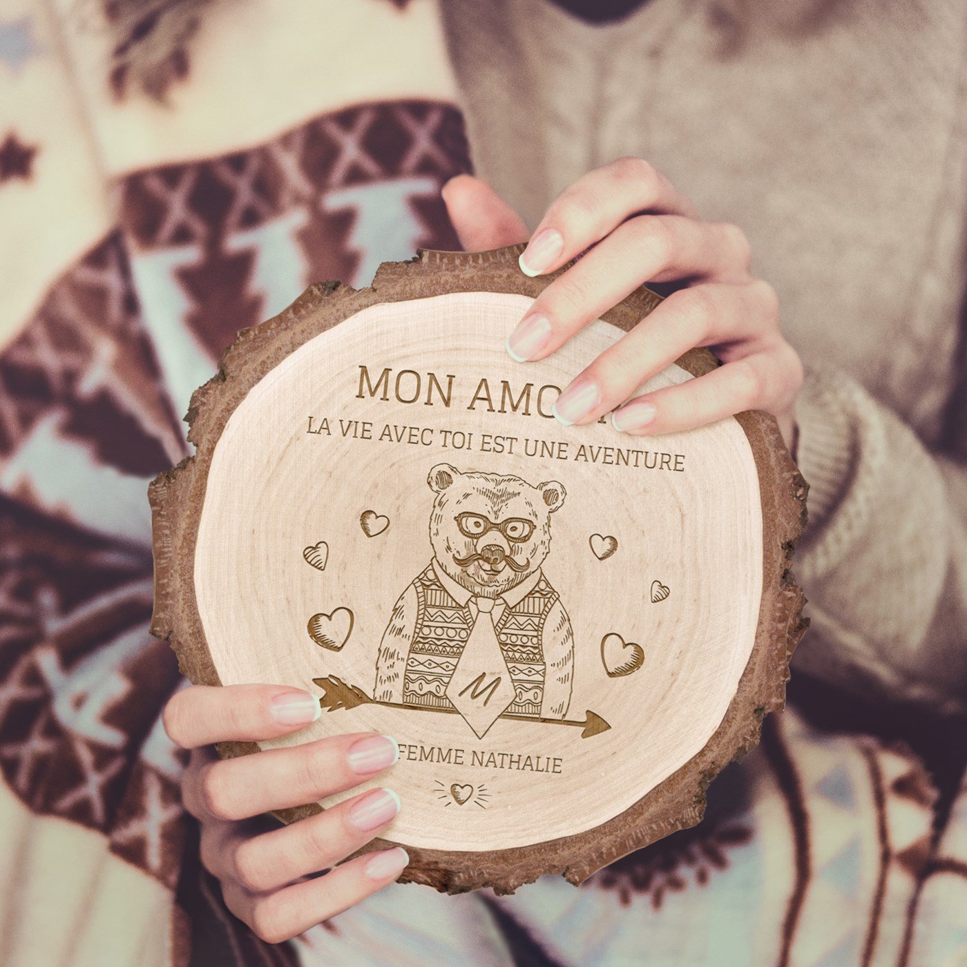 Búho de madera personalizado para marido para el Día de San Valentín