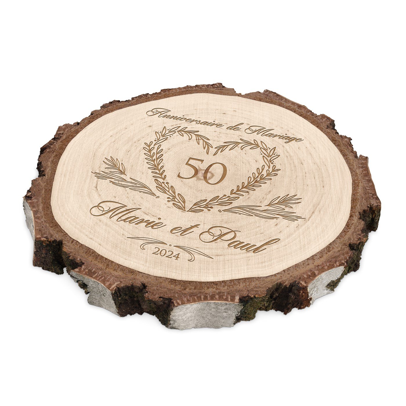 Logro de madera Murrano grabado para una pareja que celebra sus 50 años de matrimonio