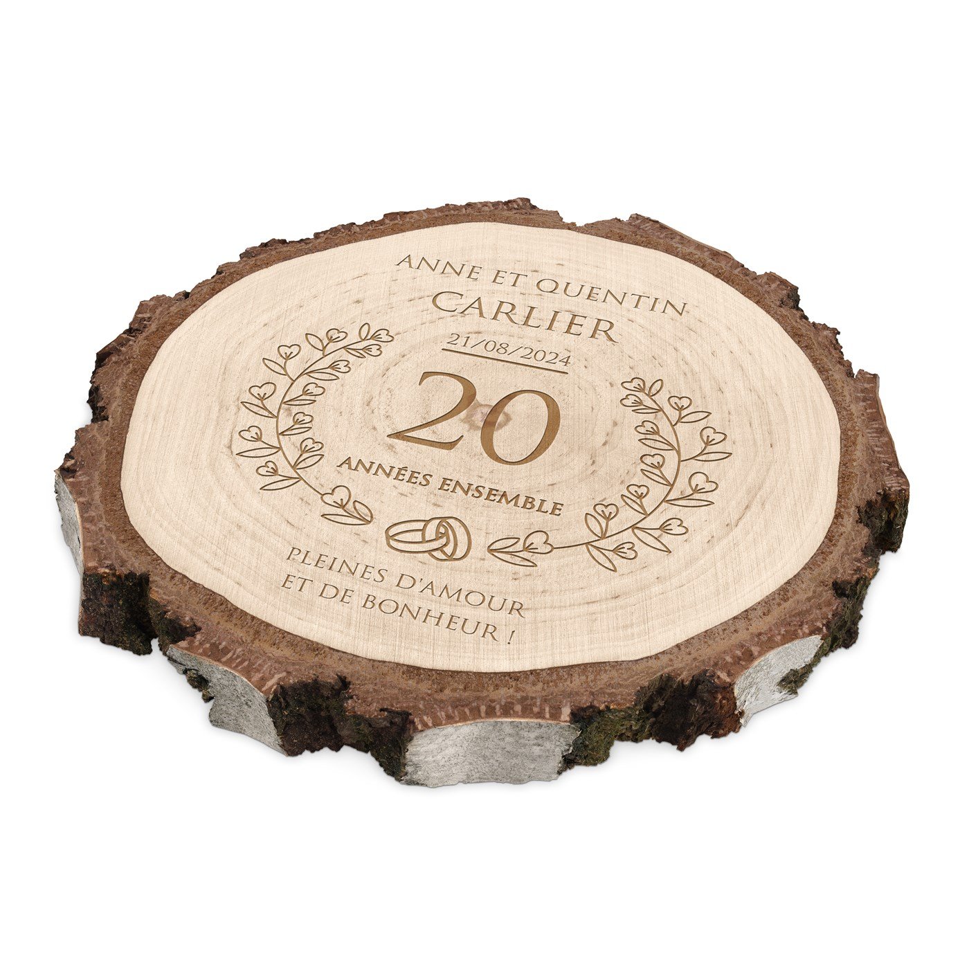 Logro de madera Murrano con grabado para el 20º aniversario de boda