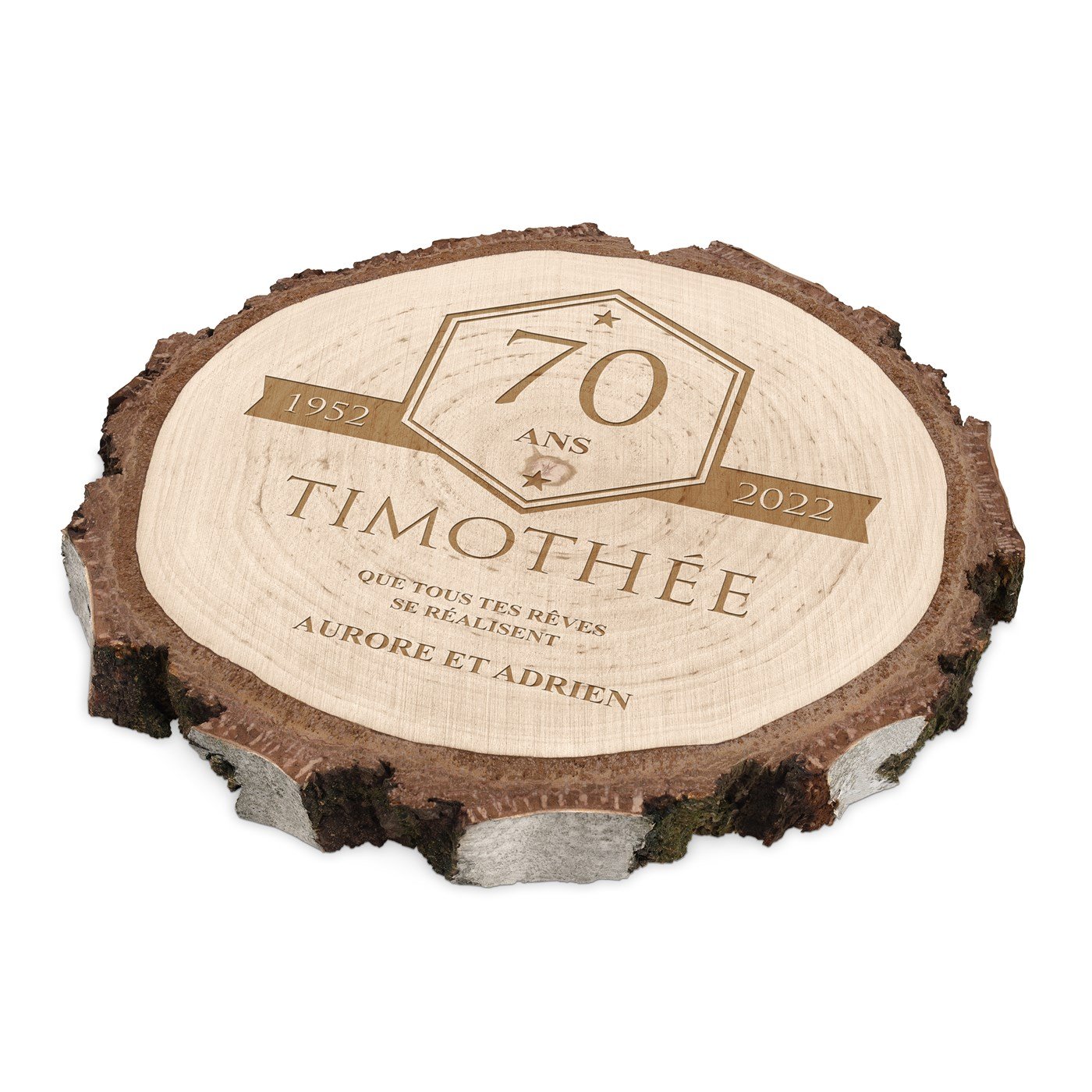 Madera de leña personalizada para el cumpleaños número 70 de un hombre