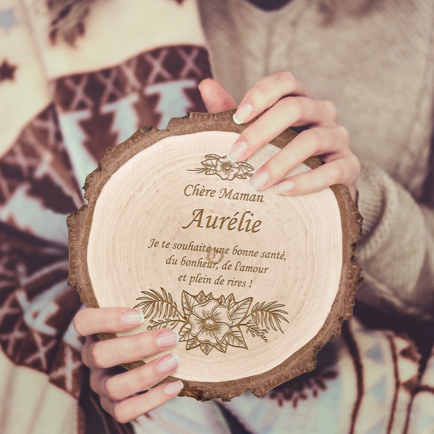 Murrano Wood Log with Engraving for Mom's Birthday