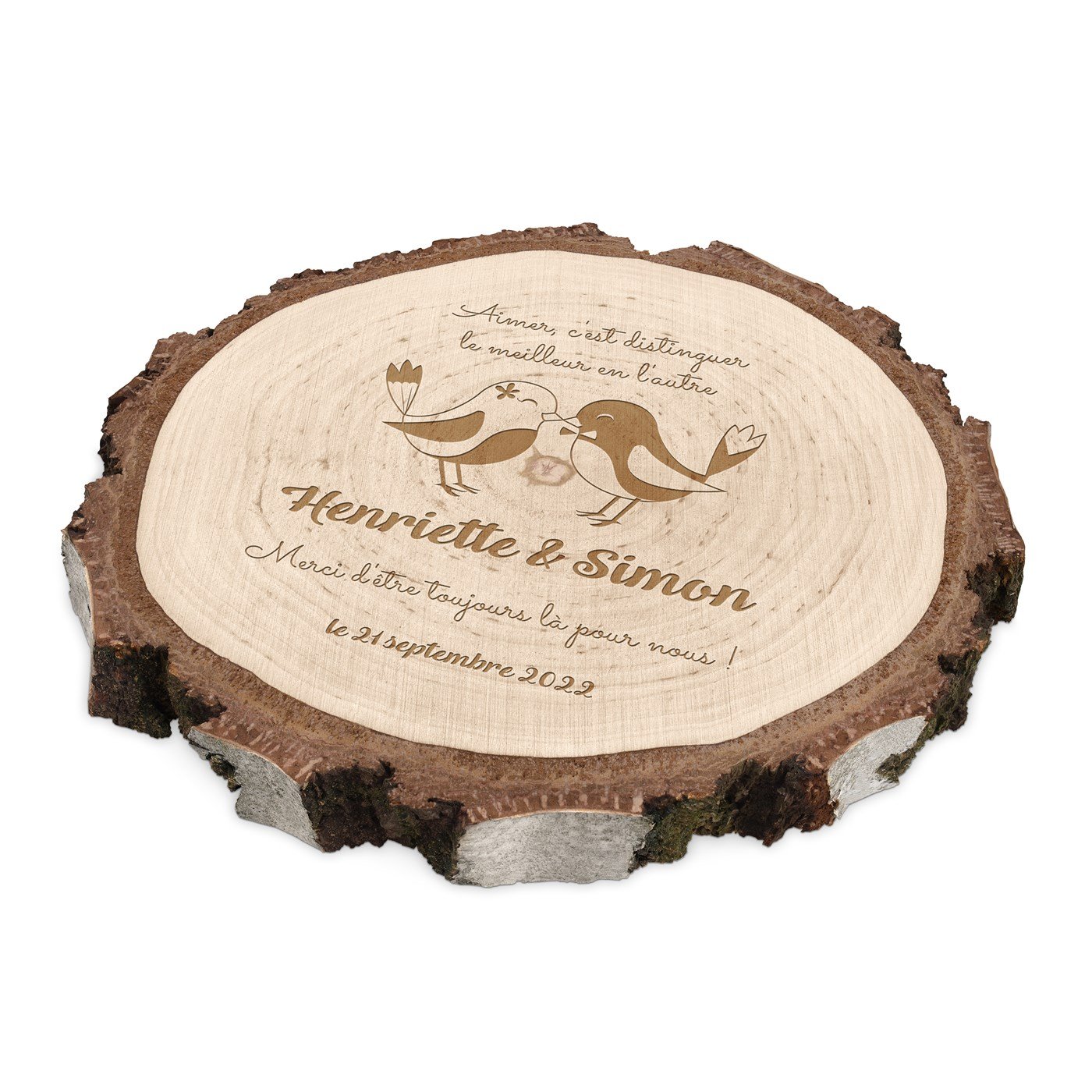 Murrano Personalized Wood Log with Engraving for Wedding Thank You Gift