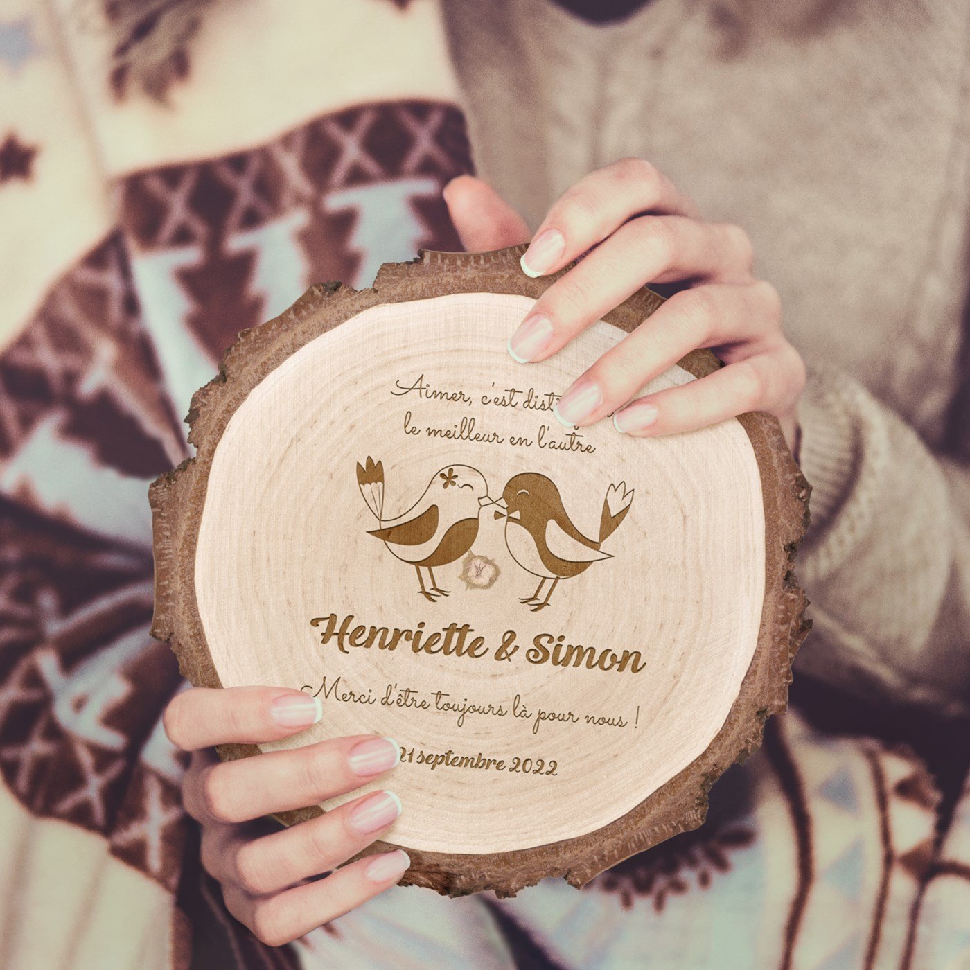 Murrano Personalized Wood Log with Engraving for Wedding Thank You Gift