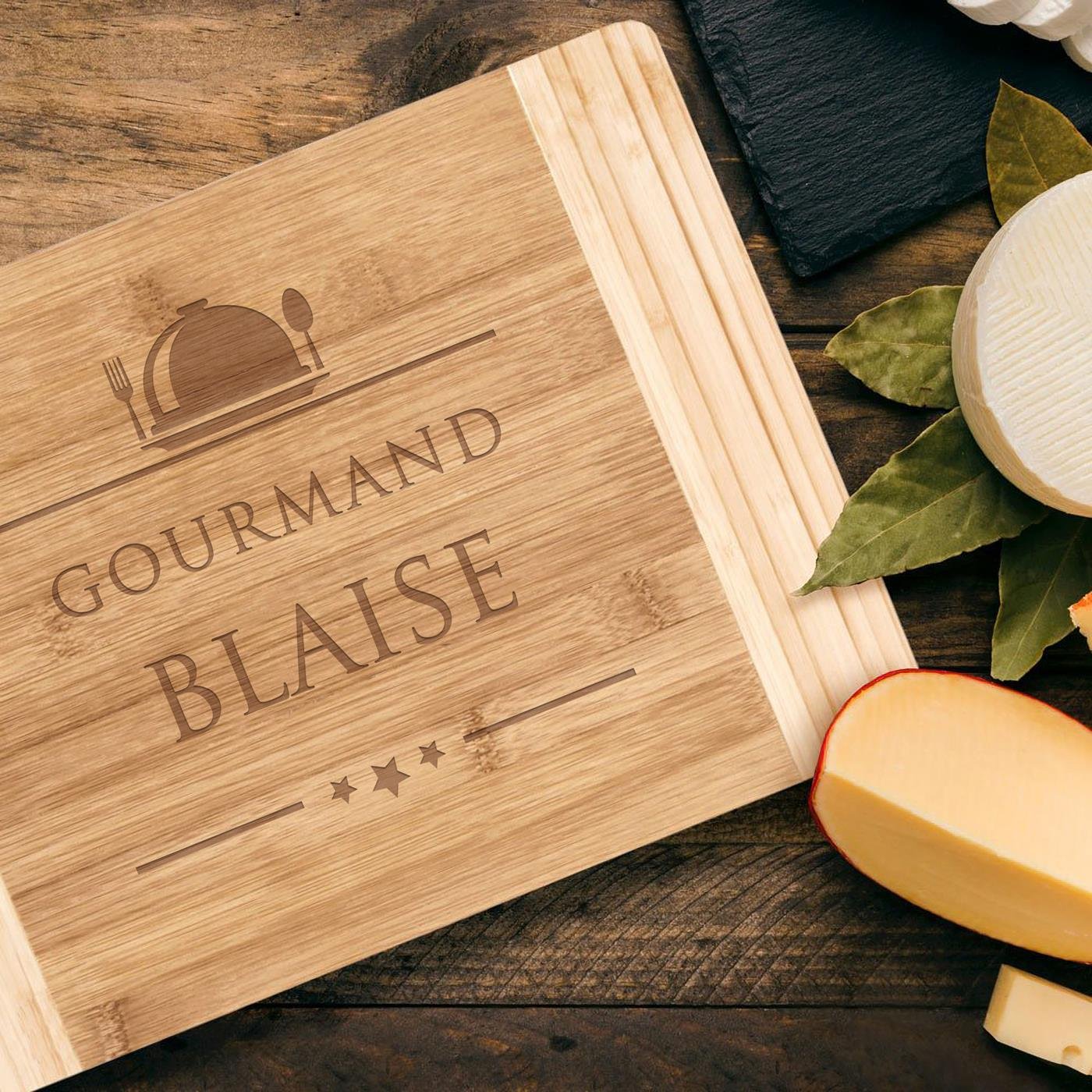 Planche à découper en bambou Murrano avec gravure personnalisée pour anniversaire homme