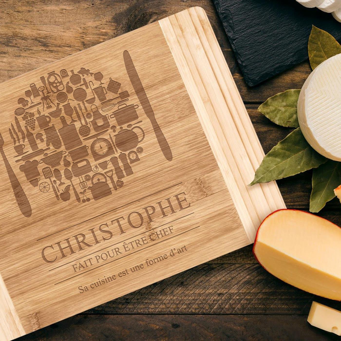 Murrano Bamboo Cutting Board with Personalized Engraving for Men - Valentine's Day Gift