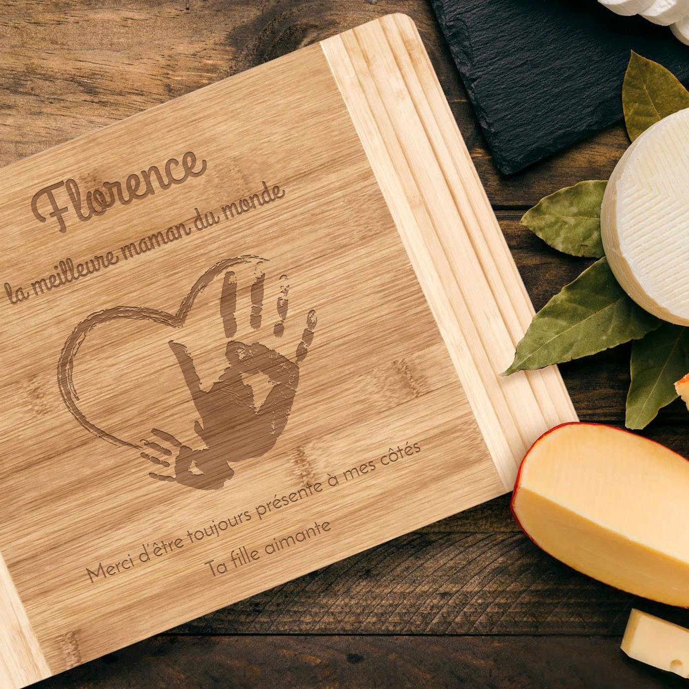 Planche à découper en bambou Murrano - Remerciements maman personnalisée