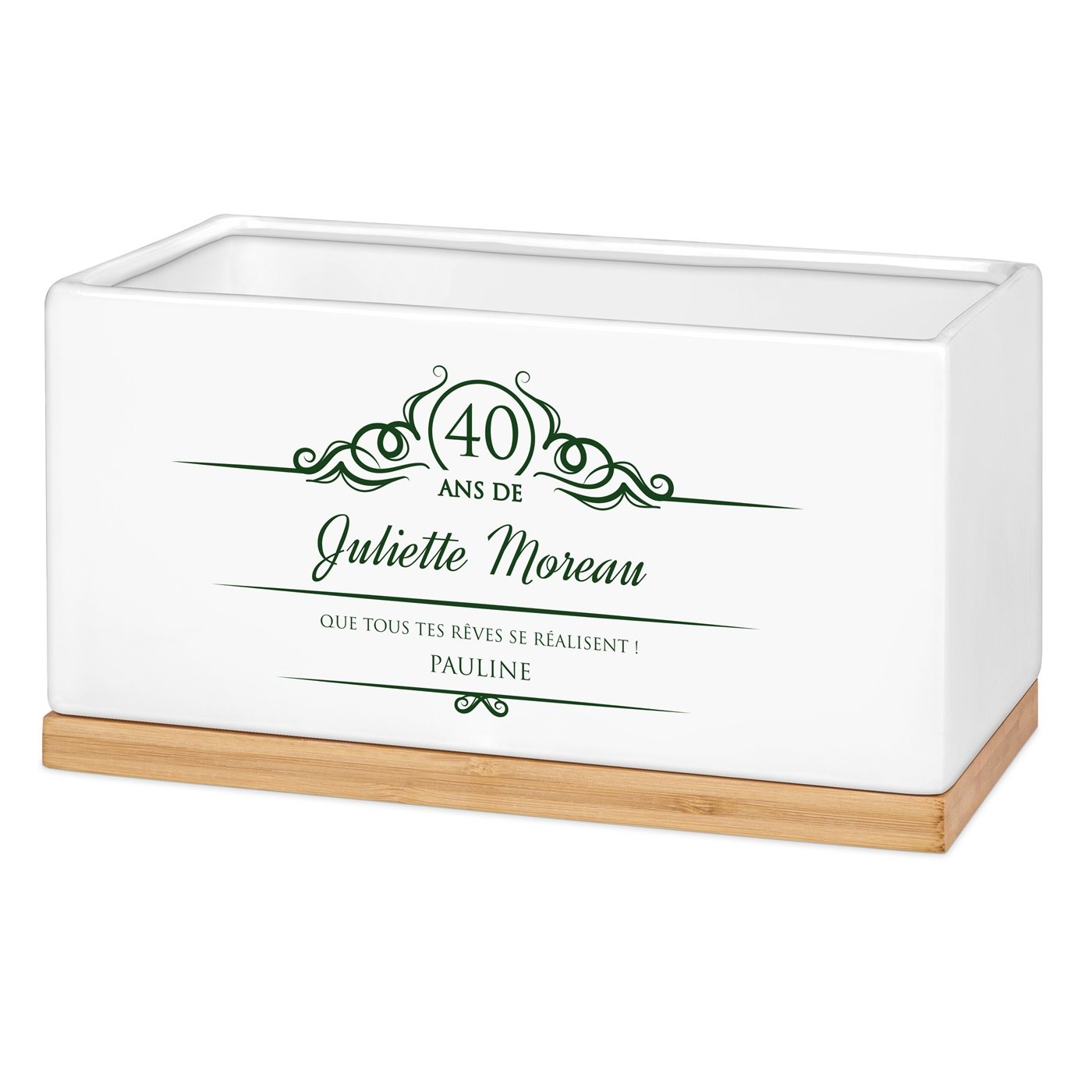 Maceta rectangular de cerámica Murrano - Personalizada para el cumpleaños número 40 de una mujer