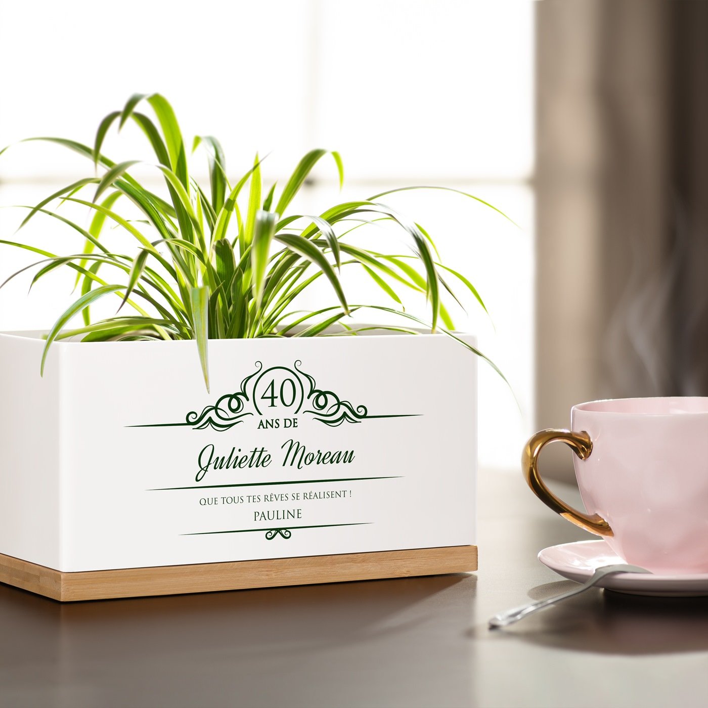 Maceta rectangular de cerámica Murrano - Personalizada para el cumpleaños número 40 de una mujer