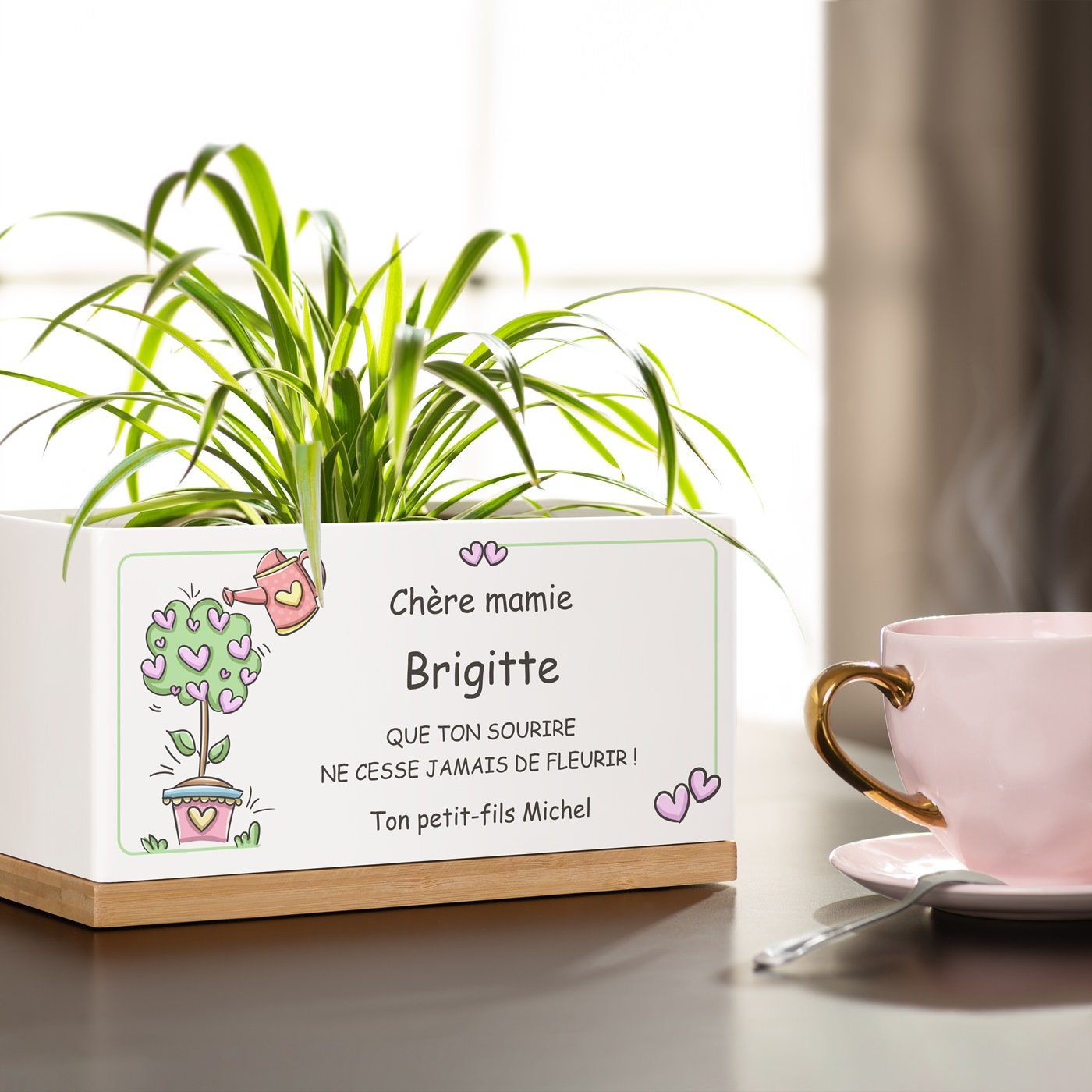 Macizo pot de flores rectangular de cerámica personalizado Murrano para el Día de las Abuelas