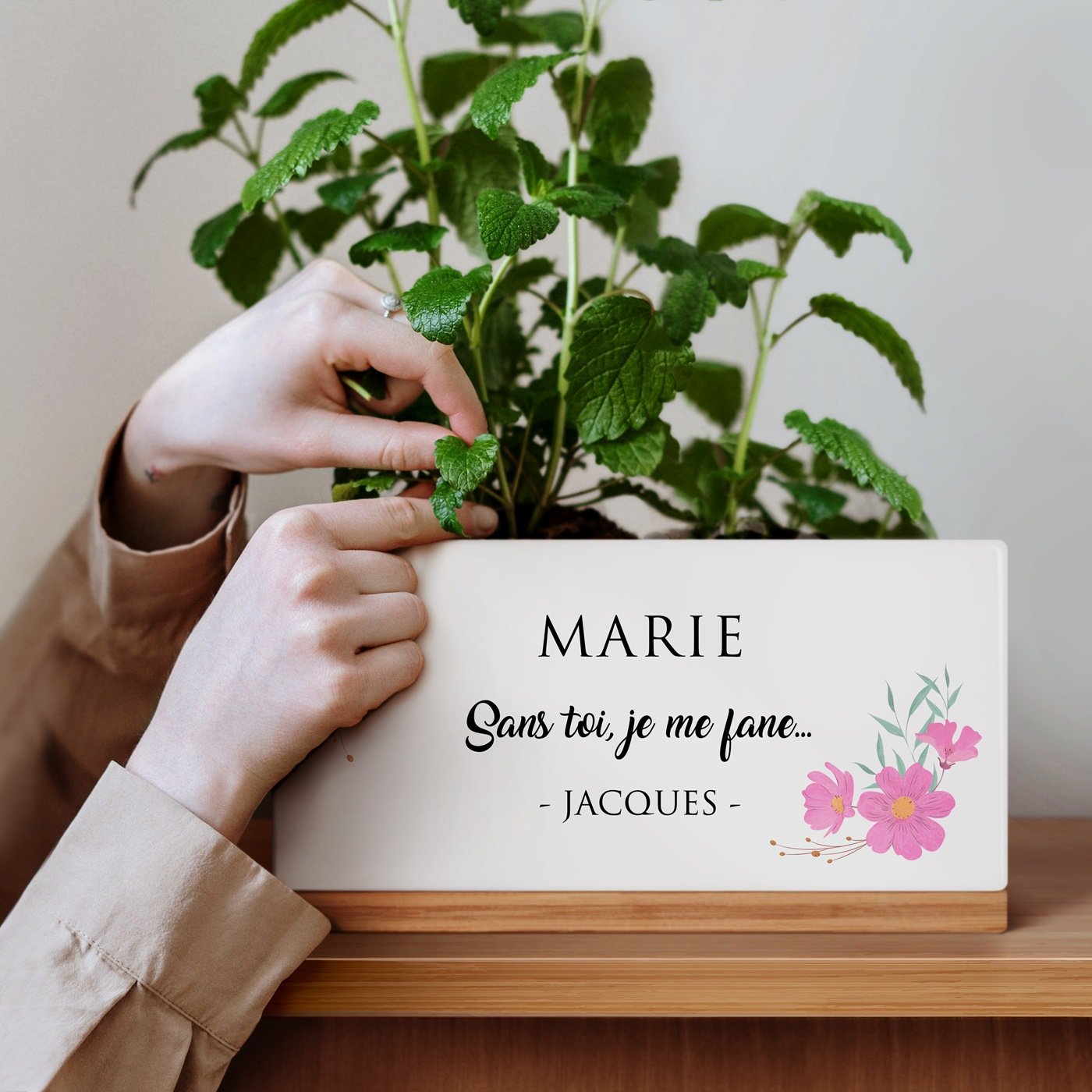 Murrano Ceramic Rectangular Flower Pot with Valentine's Day Design for Women