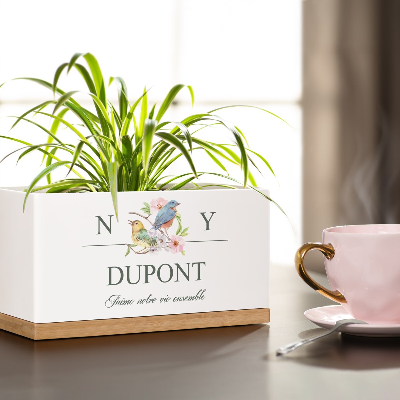Murrano Rectangular Ceramic Flower Pot with Print for Couple Wedding Anniversary