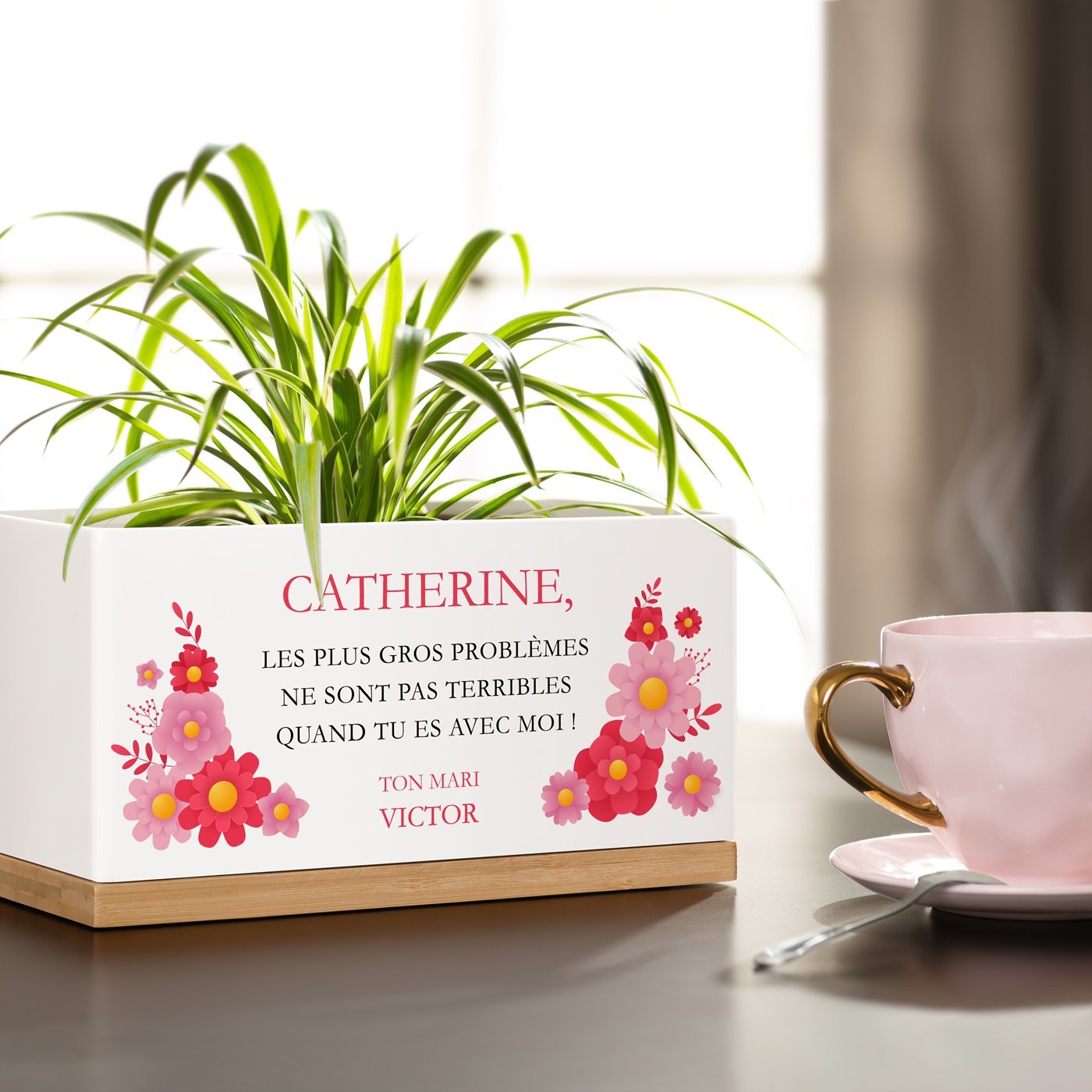 Murrano Ceramic Rectangular Flower Pot with Print for Woman - Wedding Anniversary Gift