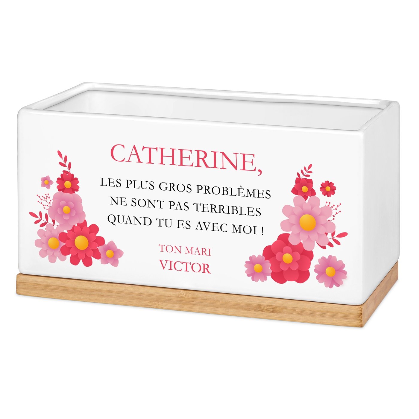 Murrano Ceramic Rectangular Flower Pot with Print for Woman - Wedding Anniversary Gift