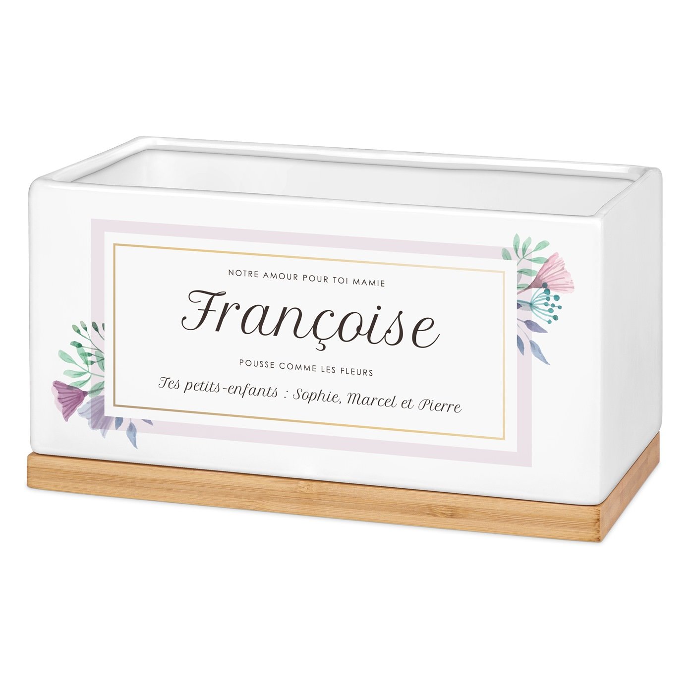 Maceta rectangular de cerámica personalizada Murrano para el cumpleaños de la abuela