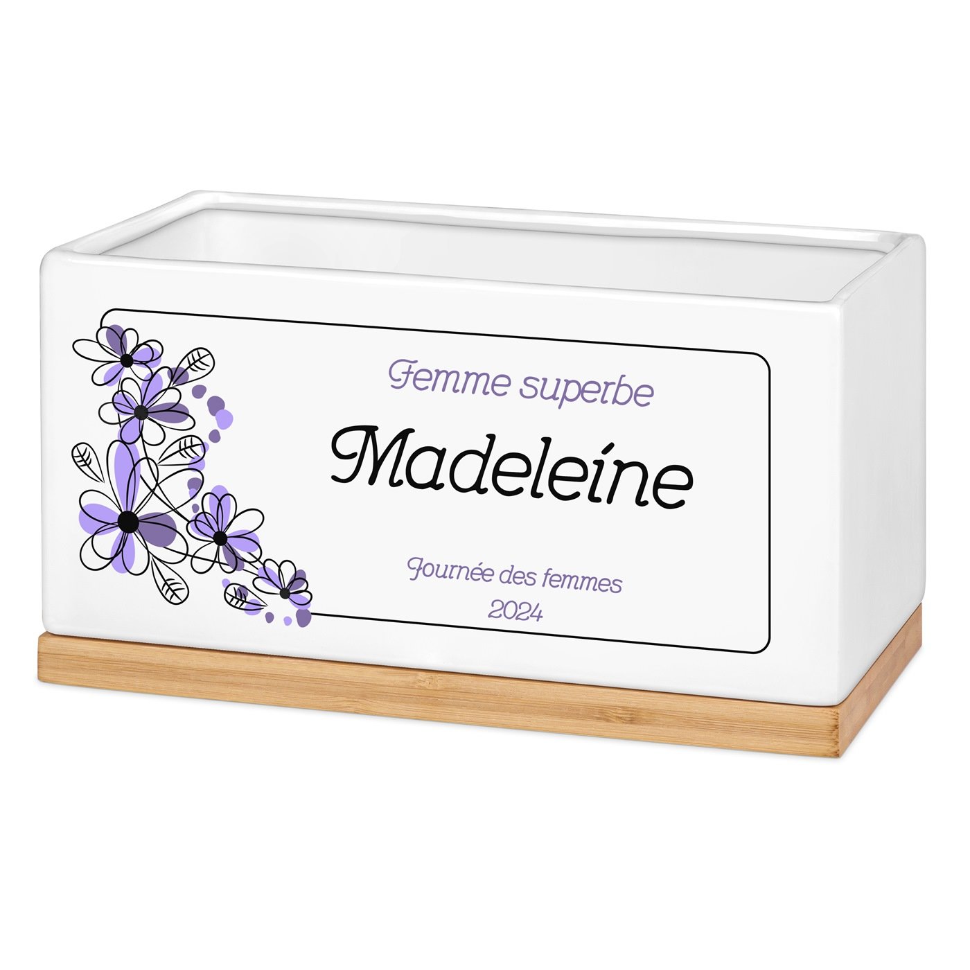 Maceta rectangular de cerámica Murrano con impresión para el Día de la Mujer