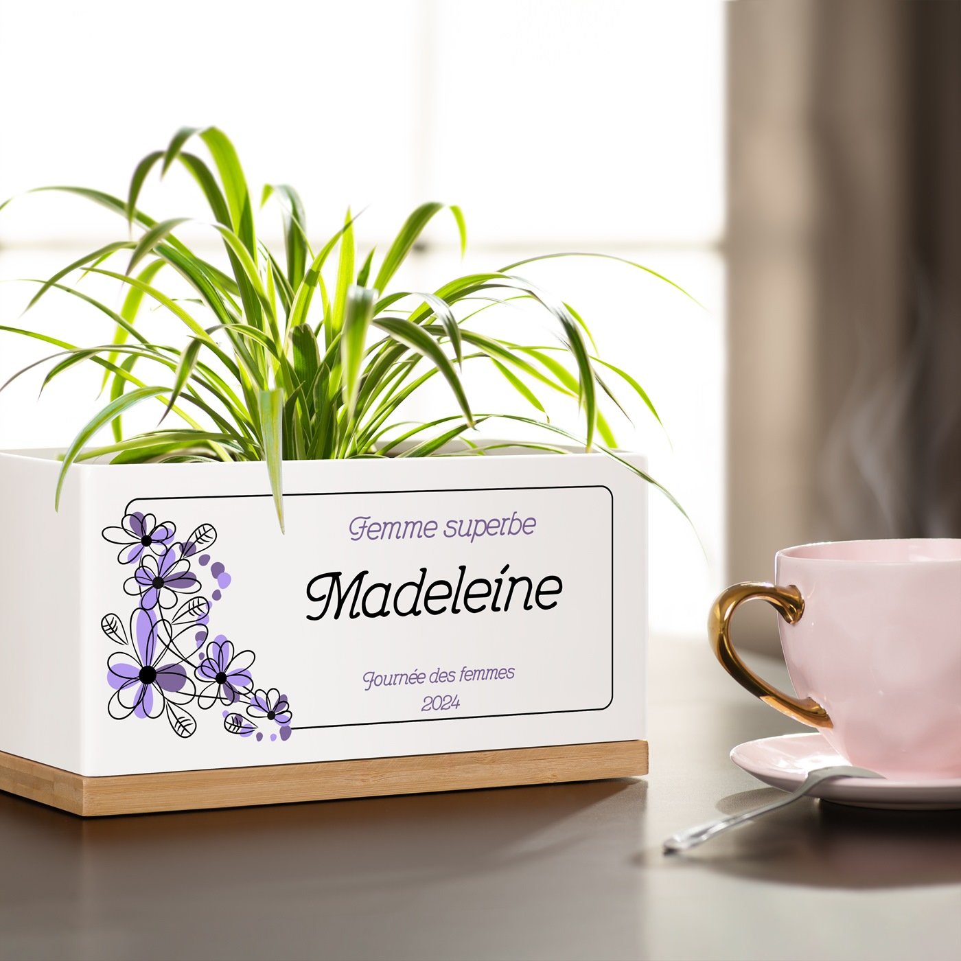 Maceta rectangular de cerámica Murrano con impresión para el Día de la Mujer
