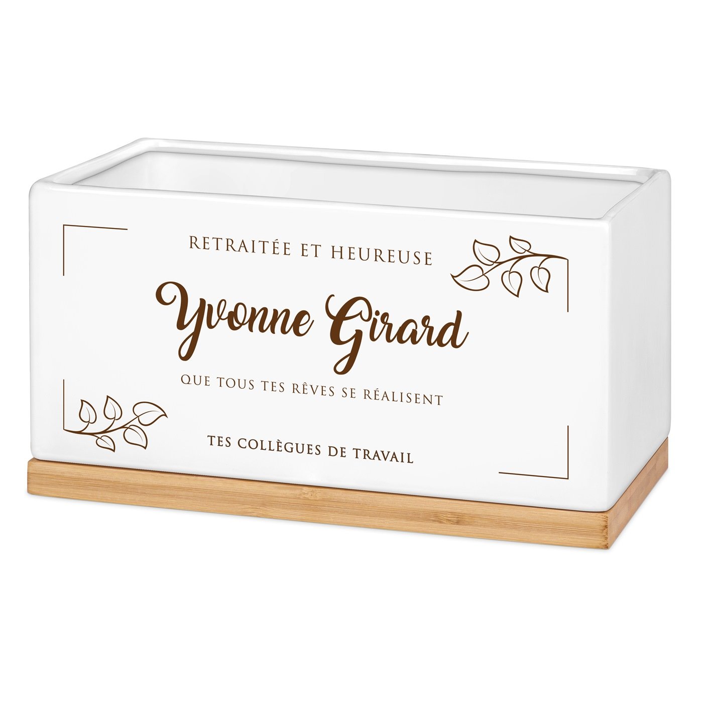 Maceta rectangular de cerámica Murrano - Personalizada para una colega en su jubilación