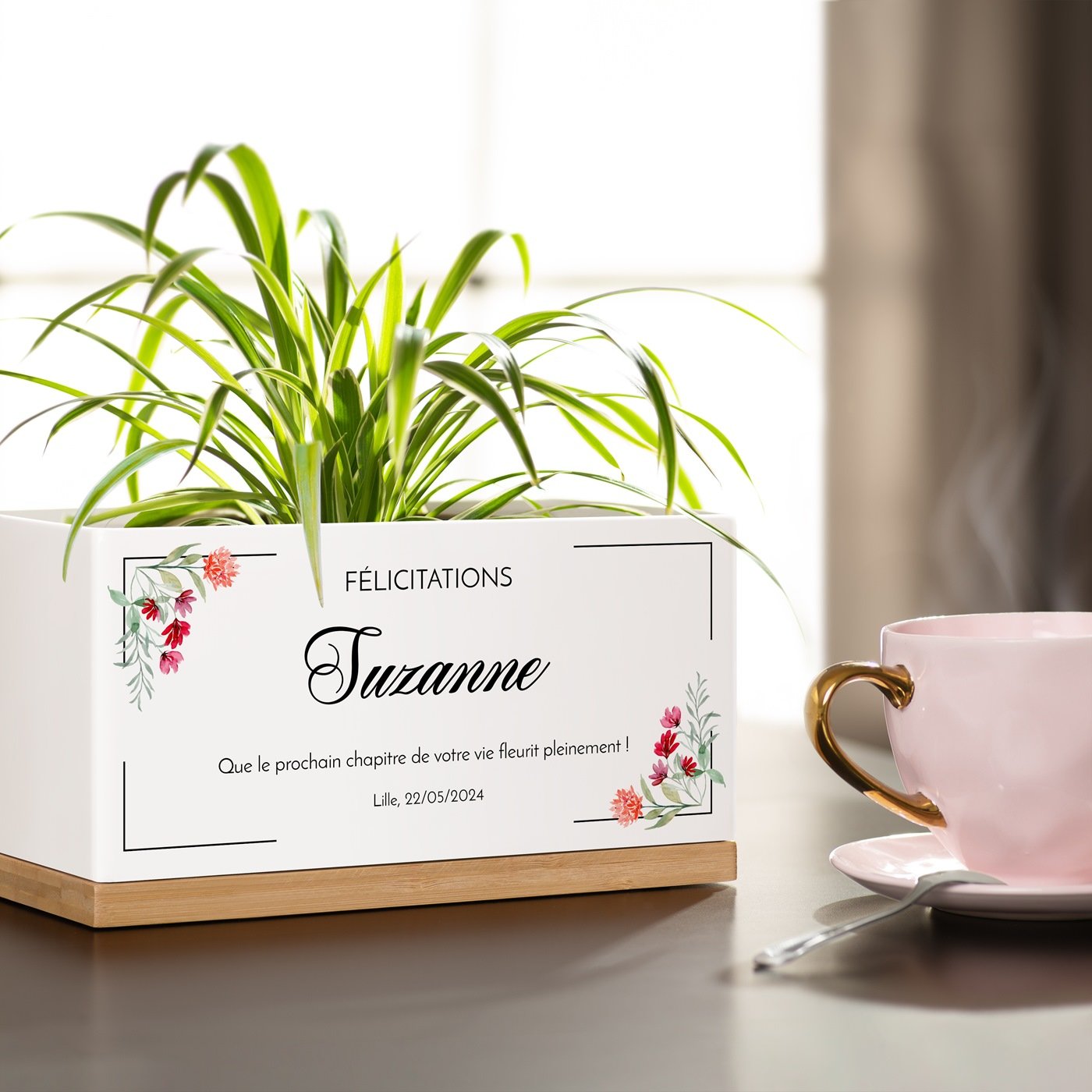 Maceta rectangular de cerámica Murrano con impresión para mujer para promoción de trabajo