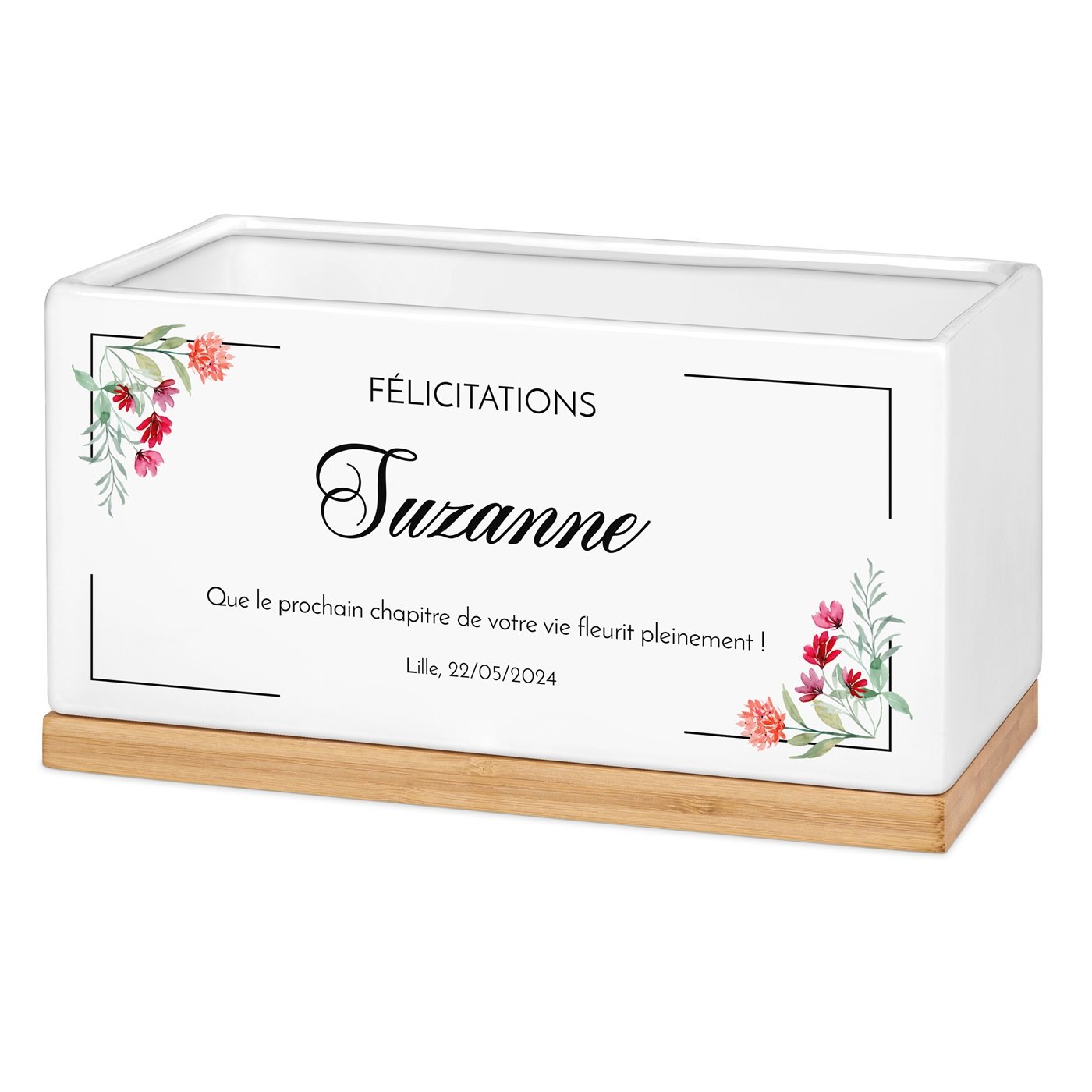 Maceta rectangular de cerámica Murrano con impresión para mujer para promoción de trabajo