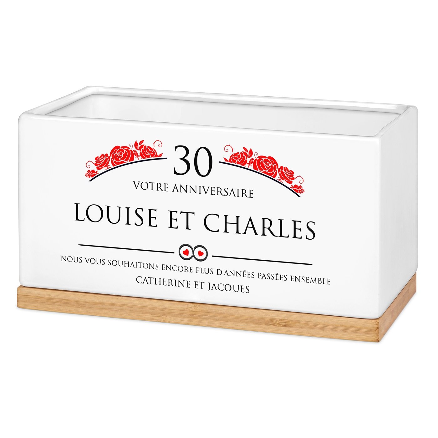 Maceta rectangular de cerámica personalizada Murrano para 30 años de matrimonio