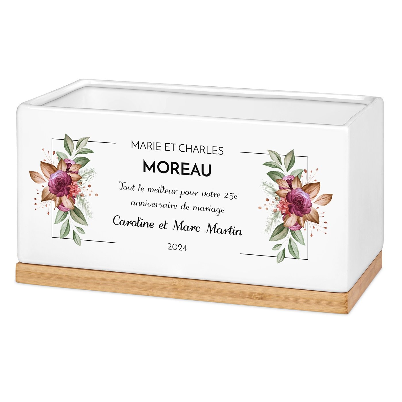 Maceta rectangular de cerámica Murrano para aniversario de bodas de plata