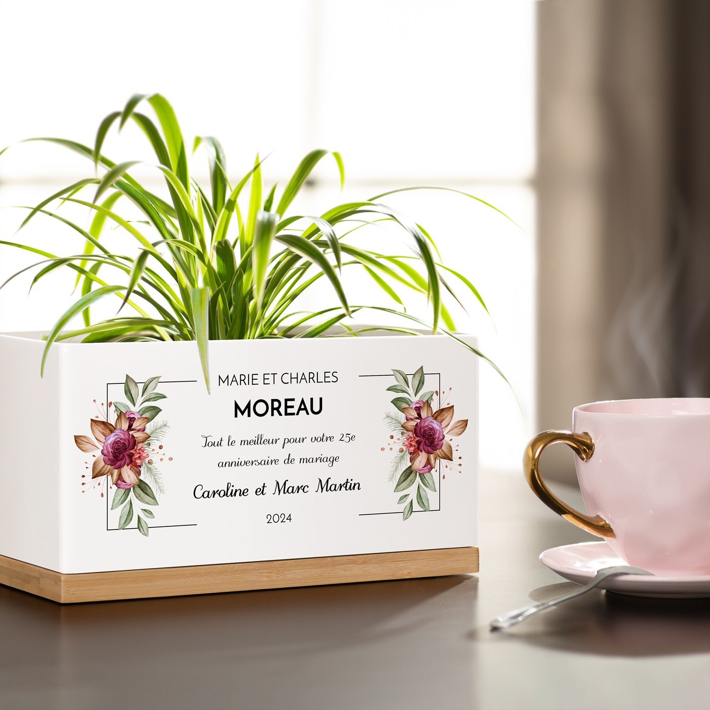 Maceta rectangular de cerámica Murrano para aniversario de bodas de plata