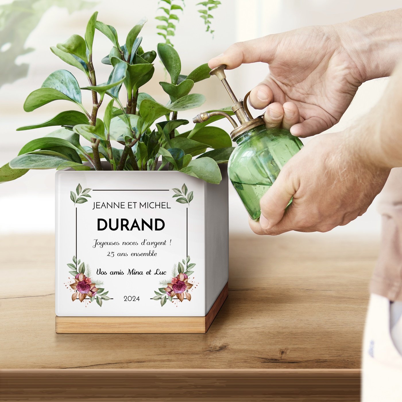 Maceta cuadrada de cerámica personalizada Murrano para el 25º aniversario de matrimonio
